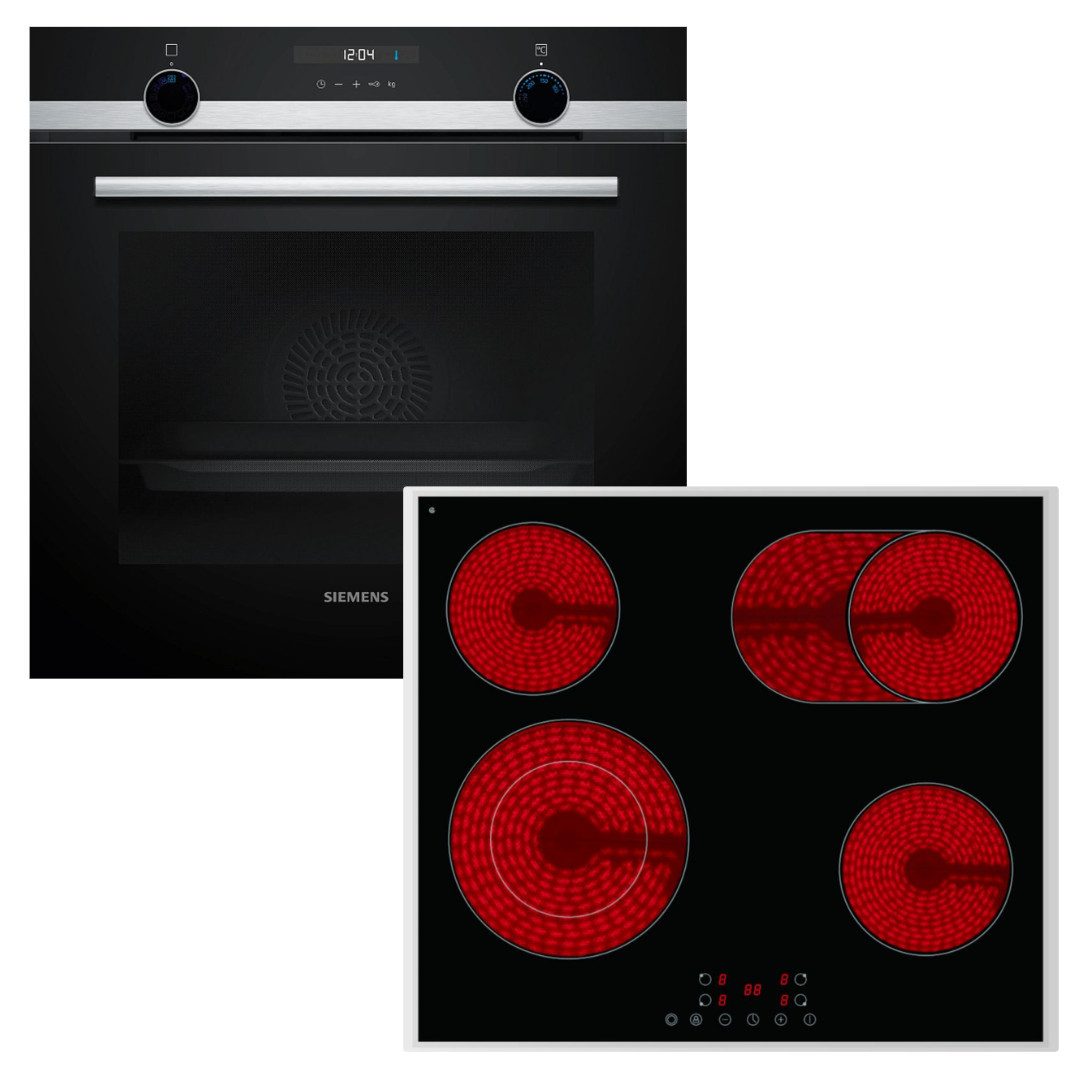 SIEMENS Backofen-Set 3DHeißluft Backofen Hydrolyse + PKM Elektrokochfeld Bräterzone, Hydrolyse