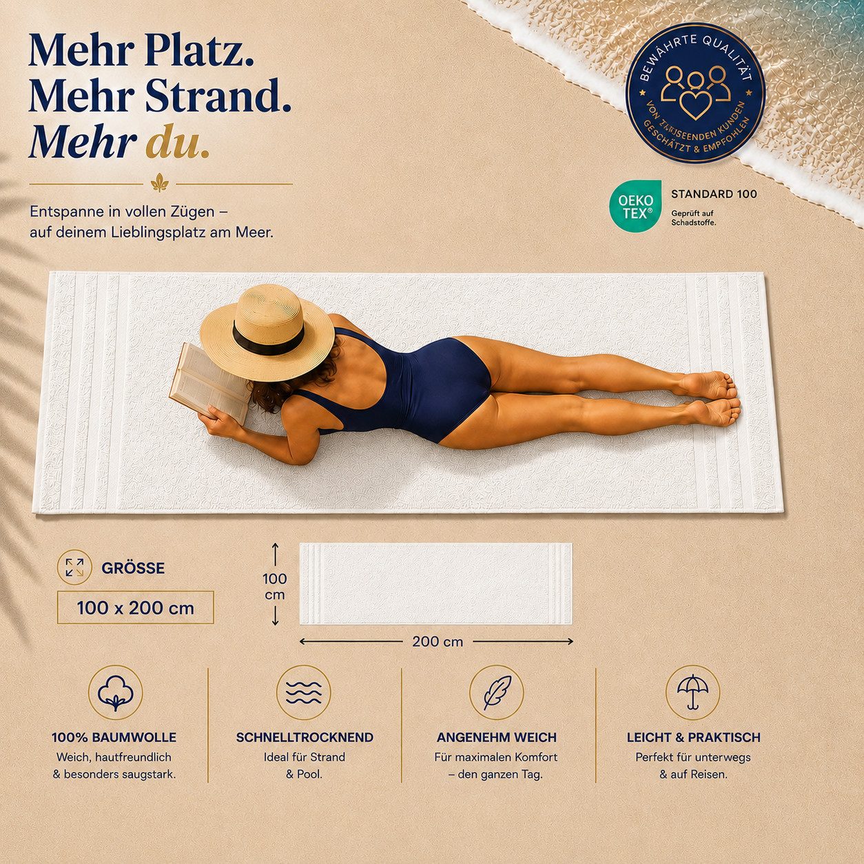 Komfortec Saunatuch 100x200 Extra Große XXL Premium Saunatuch, Unifarben (1-St), extra Große XXL, Schnelltrocknend, Frottee, Weich, Baumwolle – Bild 3 von 5