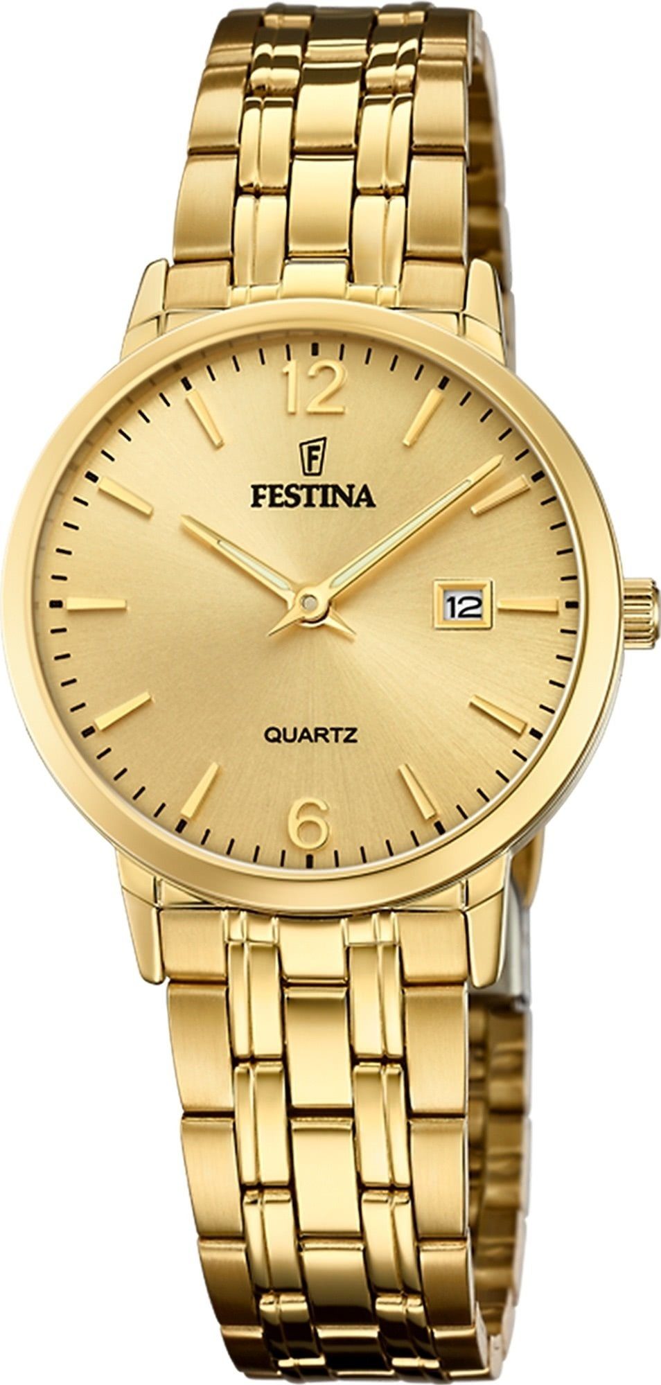 gold, Elegant Armbanduhr Quarzuhr Elegant Damen Festina F20514/3 Festina Damen Stahl, rund, Edelstahlarmband Uhr