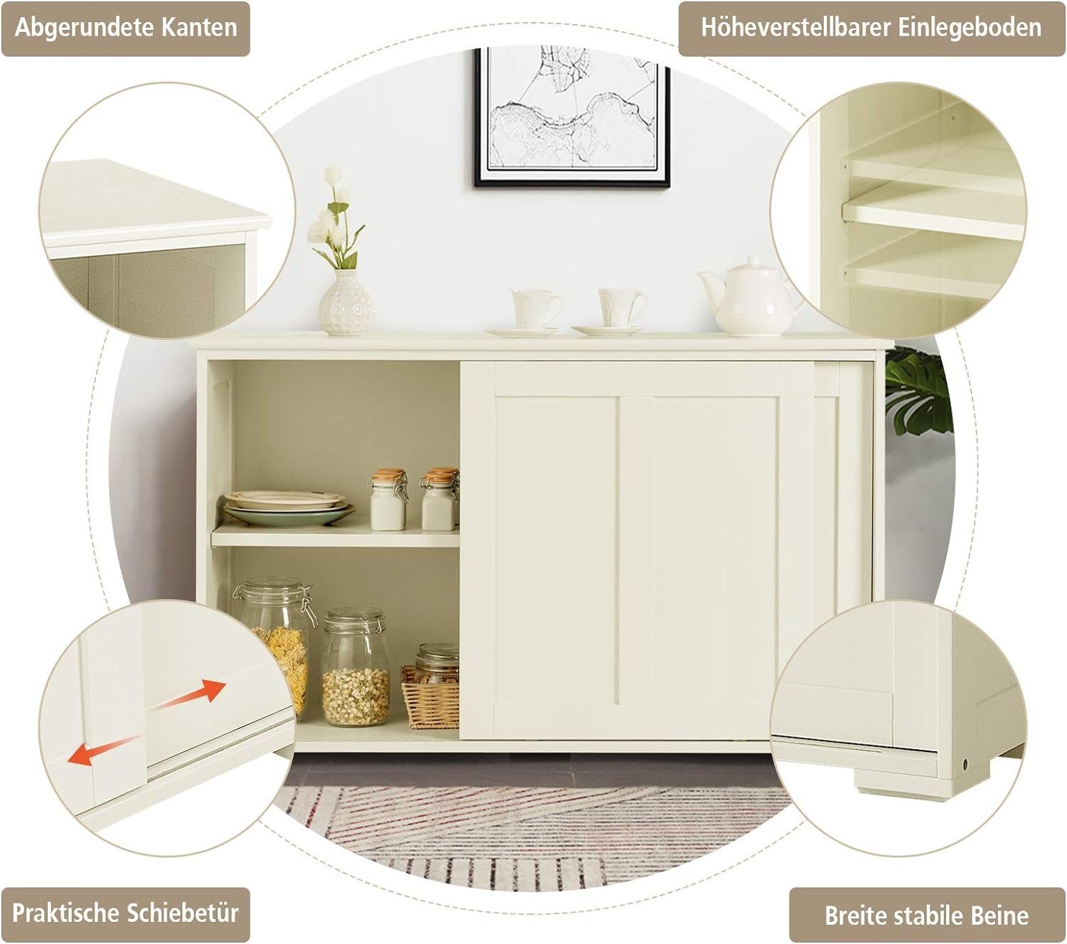 KOMFOTTEU Sideboard Küchenschrank Badschrank Beistellschrank, Unterschrank mit Schiebtüren – Bild 5 von 5