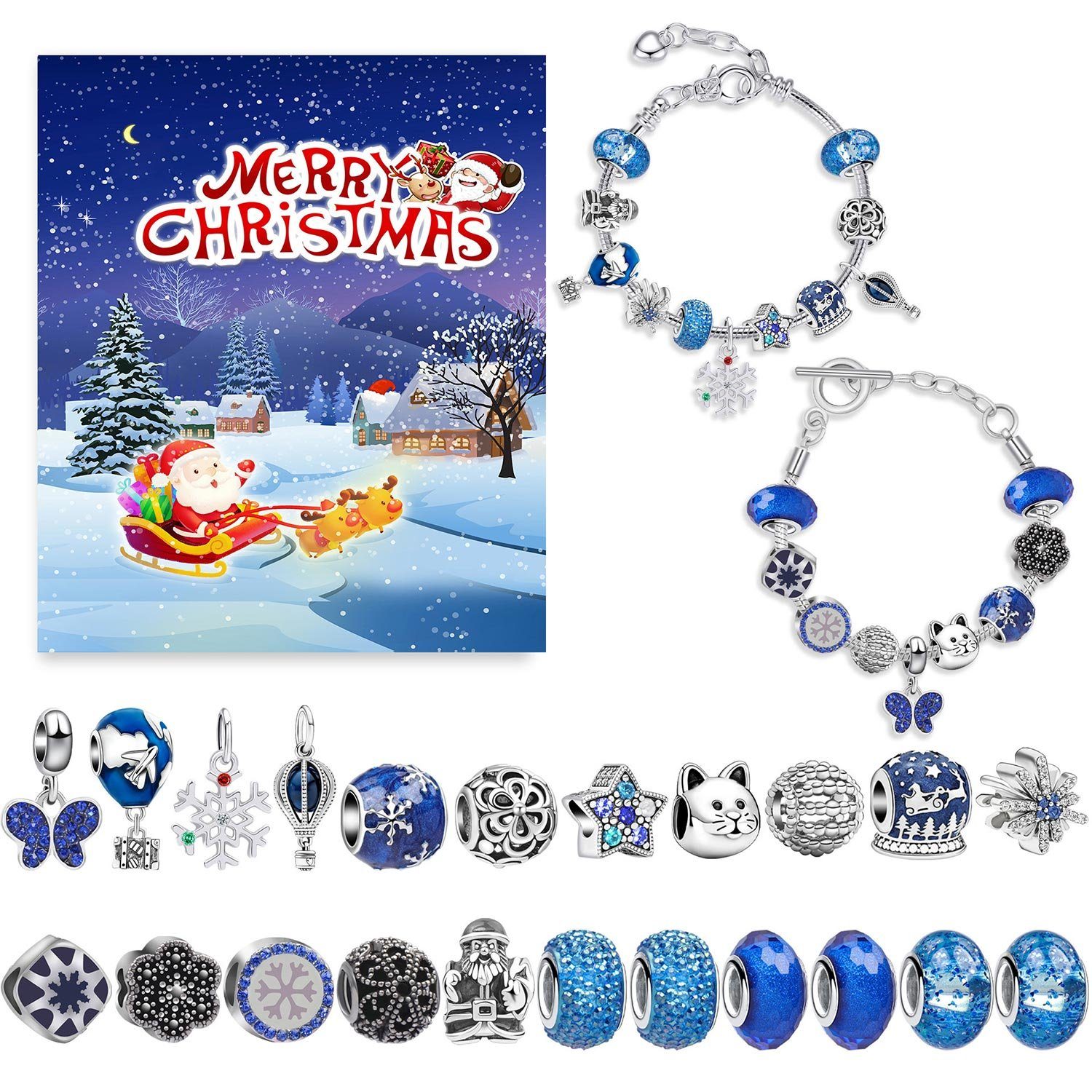MAGICSHE Adventskalender 24 Füllprozess Anhänger Armband Sets, DIY Weihnachtskalender Armband Blau1