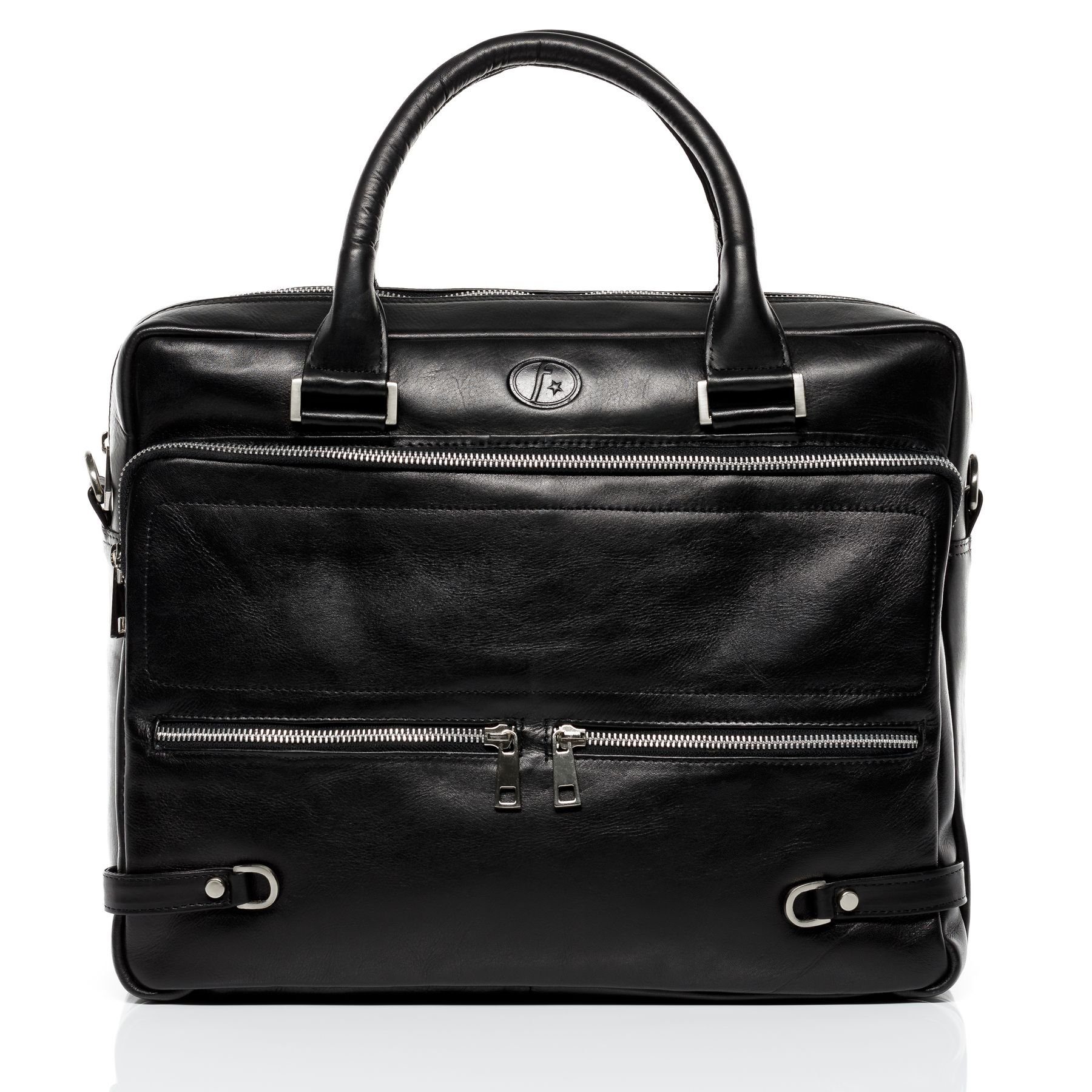 FERGÉ Laptoptasche Leder Businesstasche Unisex ENZO, Laptoptasche 15,4 Zoll, Aktentasche Echtleder Damen Herren schwarz