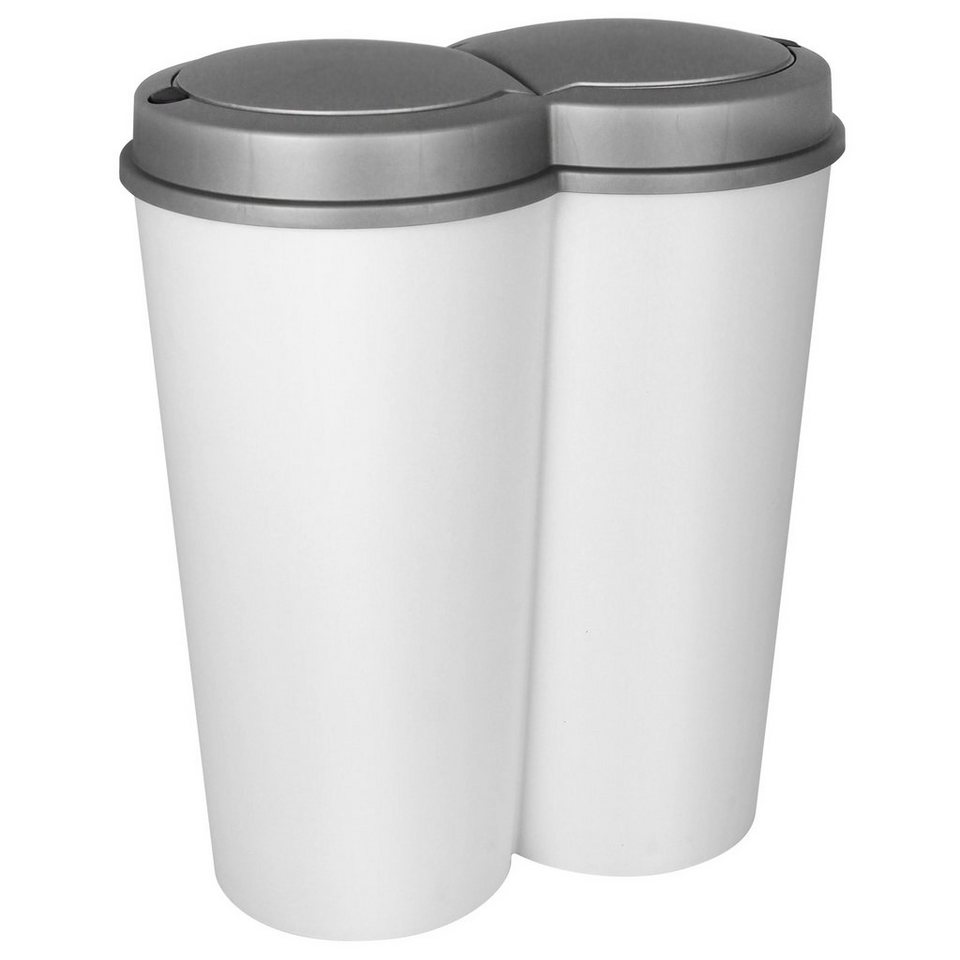Koopman Mülltrennsystem Duo Mülleimer 2x25L weiß Deckel grau,  Abfallbehälter Abfalleimer Deckel mit Drucköffnung, So können Sie den Müll  kinderleicht getrennt entsorgen