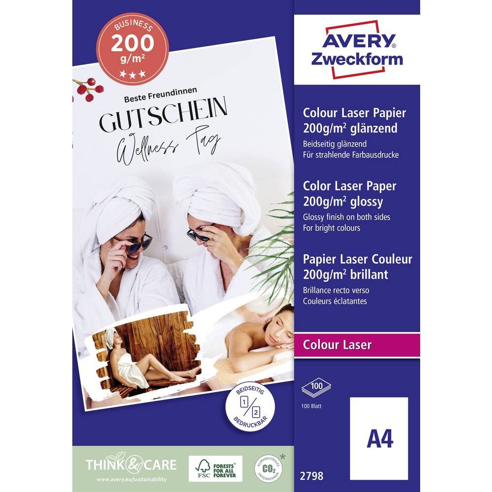 Avery Zweckform Laser-Druckerpapier Avery Zweckform Business Colour Laser Papier, A4, Optimiert für Laser, Hochglänzend, Beide Seiten bedruckbar