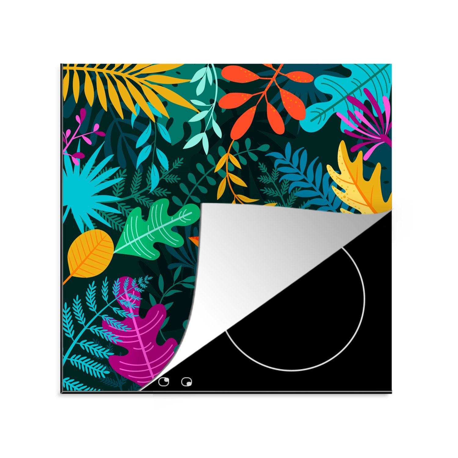 MuchoWow Herdblende-/Abdeckplatte Dschungel - Blätter - Farben - Jungen - Mädchen - Kinder, Vinyl, (1 tlg), 78x78 cm, Ceranfeldabdeckung, Arbeitsplatte für küche
