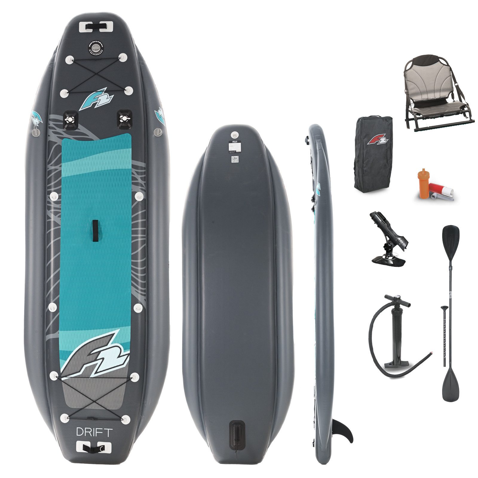 Einerkajak F2 Inflatable Kajak Set Drift Aufblasbar 335cm Grün