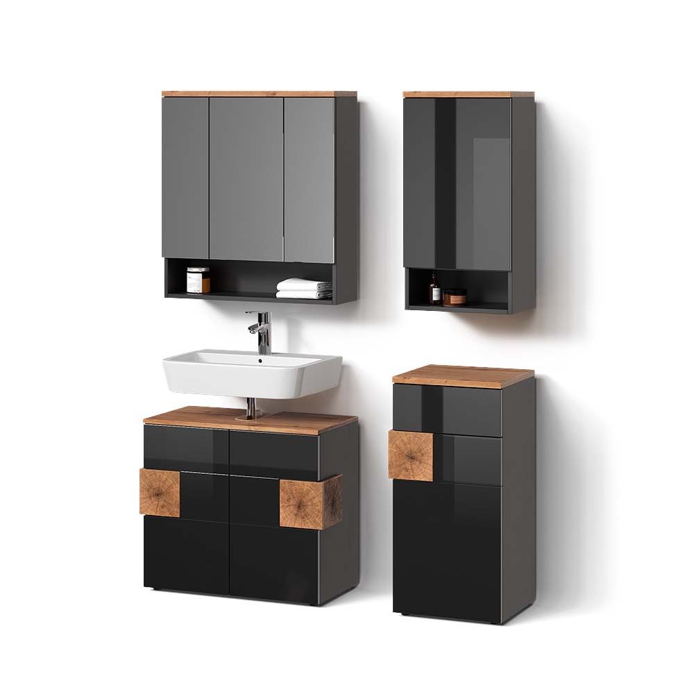 Badmöbel-Set Ronco Grün/Goldkraft Eiche 4 Teile, Mit