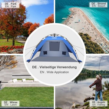 Yorbay Strandmuschel Automatik-Strandzelt Campingzelt mit UV-Schutz 50+ für 2-3 Personen, (mit Heringen, Sandtasche und Tragetasche), schnell aufbauend für Strand, Garten, Camping, Anglen, Outdoors