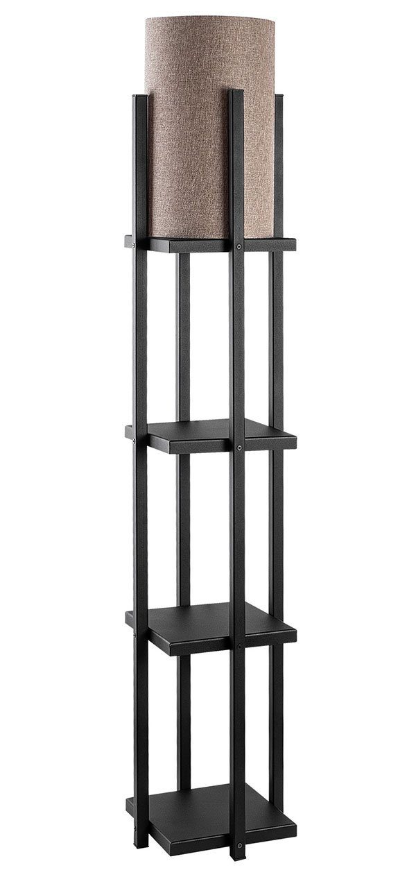 Feldmann-Wohnen Stehlampe, 25x25x130cm, 3 Ablageböden schwarz matt / LS braun Struktur