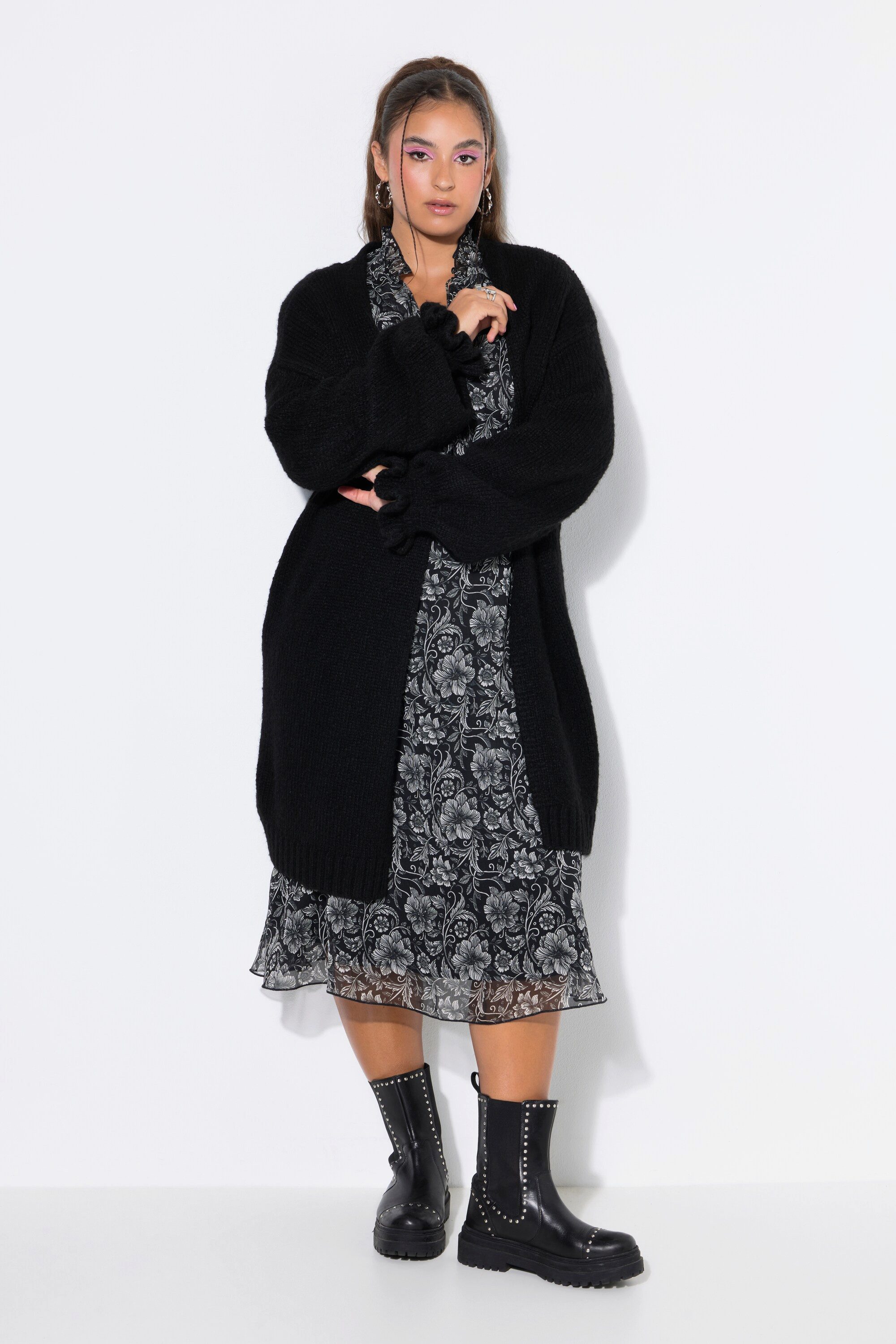 Studio Untold Strickjacke Long-Strickjacke oversized Ärmel-Raffung