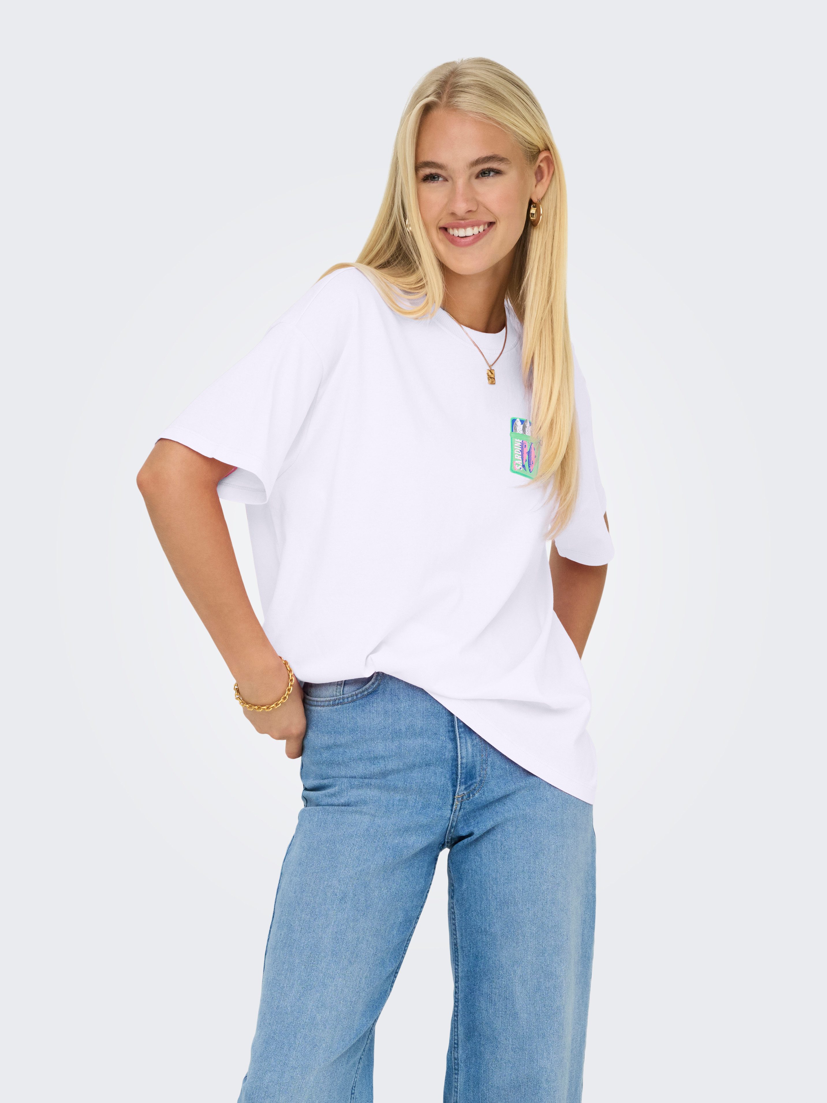 ONLY Kurzarmshirt ONLVIVVI LIFE S/S LOVELY TOP JRS Baumwolle, regular fit, Rundhals