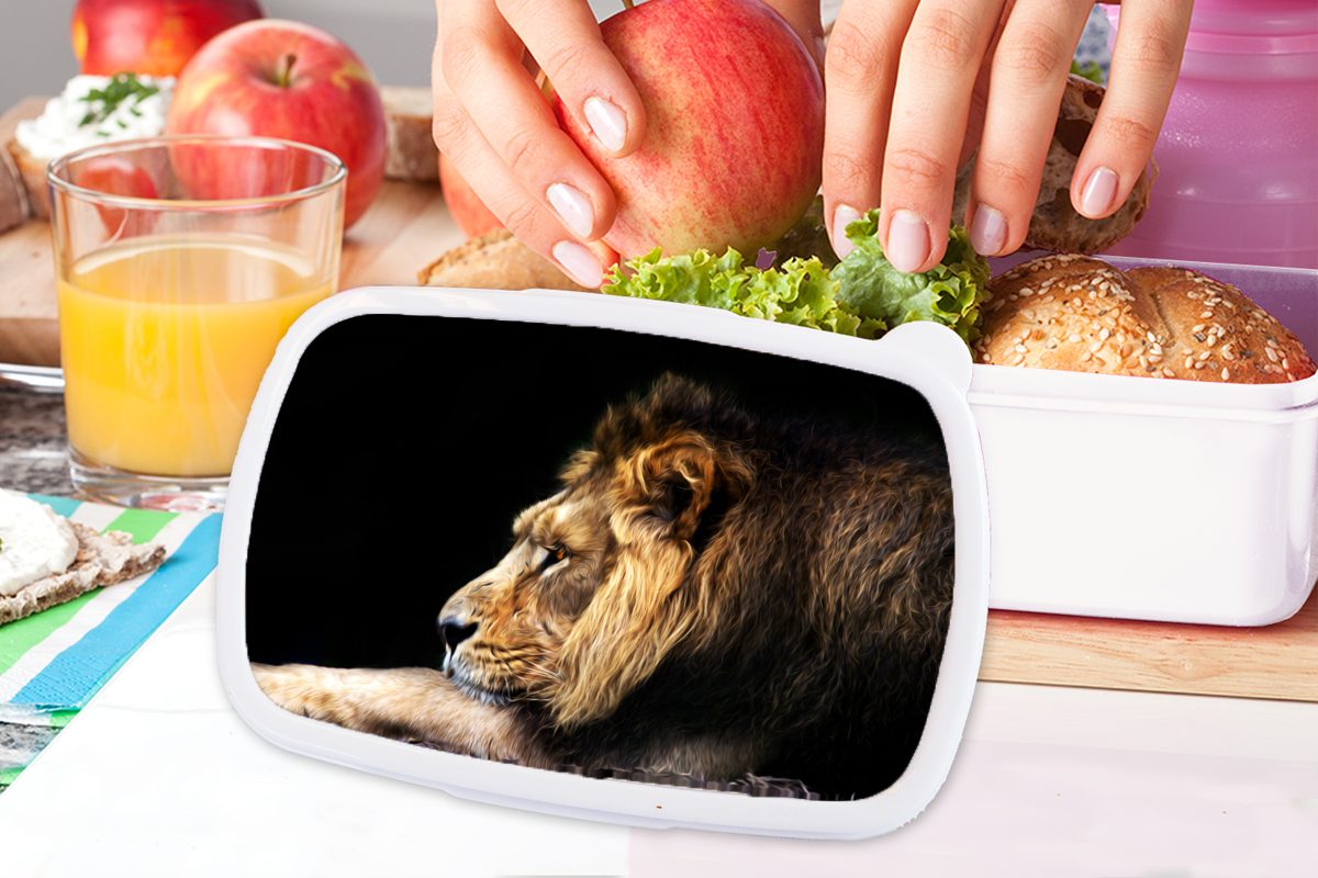 MuchoWow Lunchbox Profil - Erwachsene, und Löwe Kinder für Mädchen Brotdose, Brotbox - und Jungs Schwarz, für Kunststoff, (2-tlg), weiß