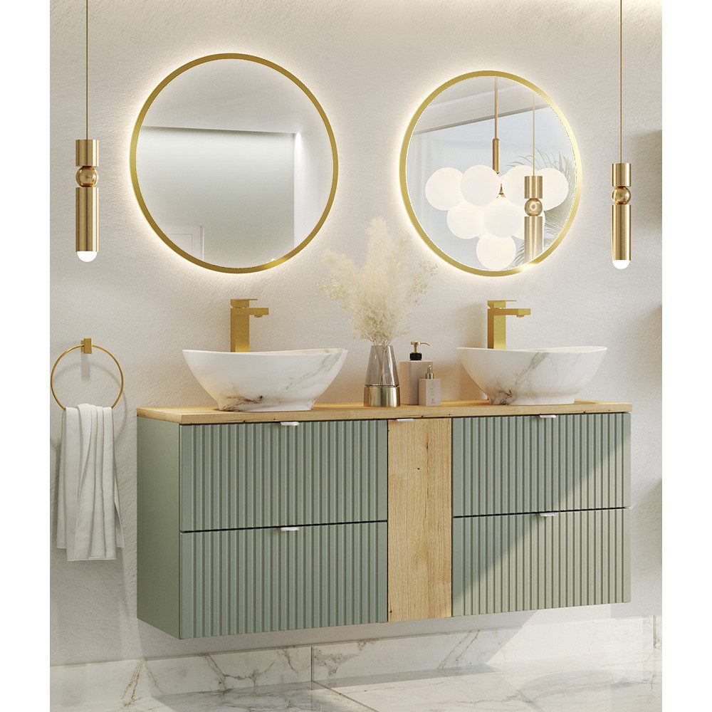 Lomadox Badmöbel-Set NEWPORT-56-GREEN, (Spar-Set, 3-St., LED-Spiegel günstig online kaufen
