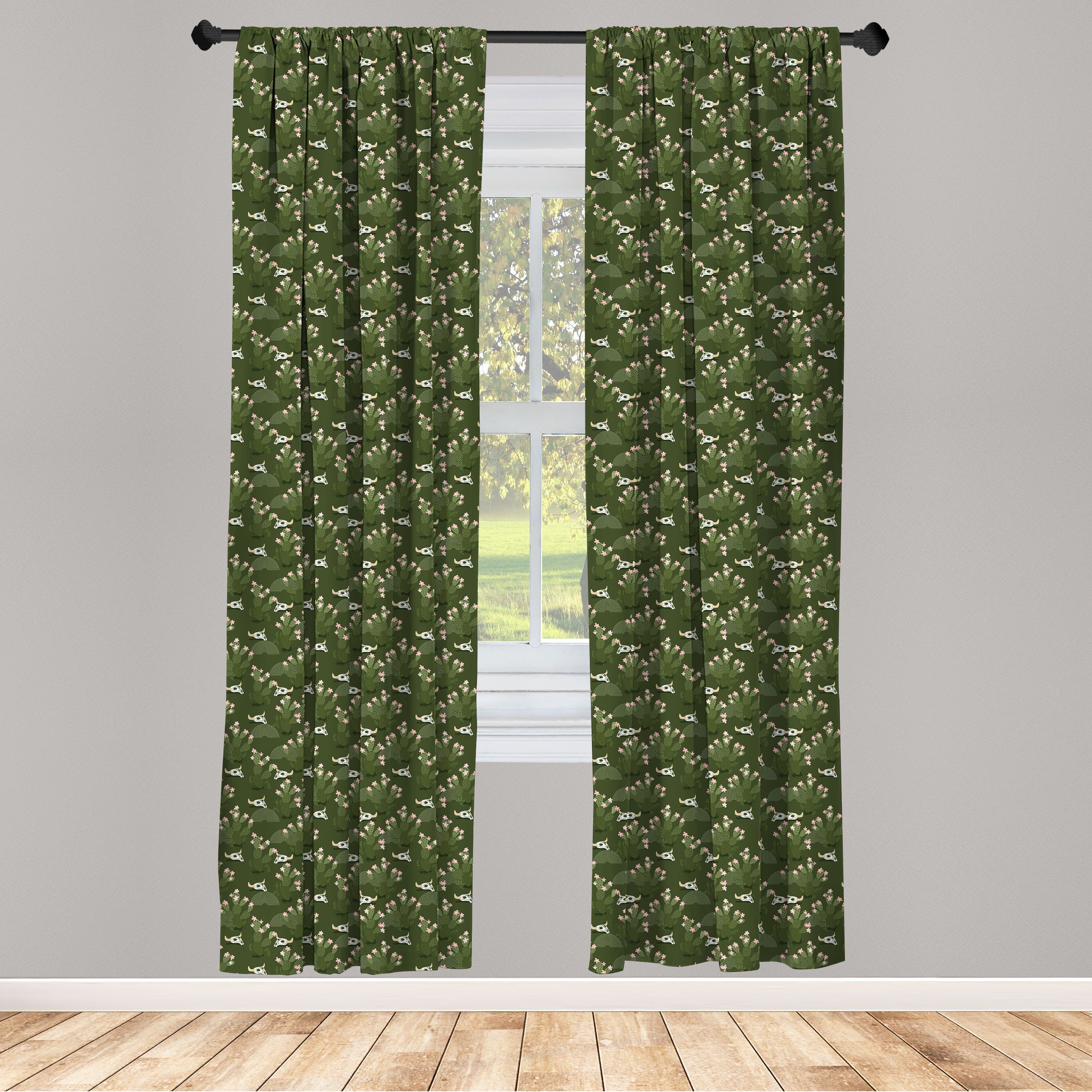 Gardine Vorhang für Wohnzimmer Schlafzimmer Dekor, Abakuhaus, Microfaser, Blumen Kaktus mit Blumen und Schädel