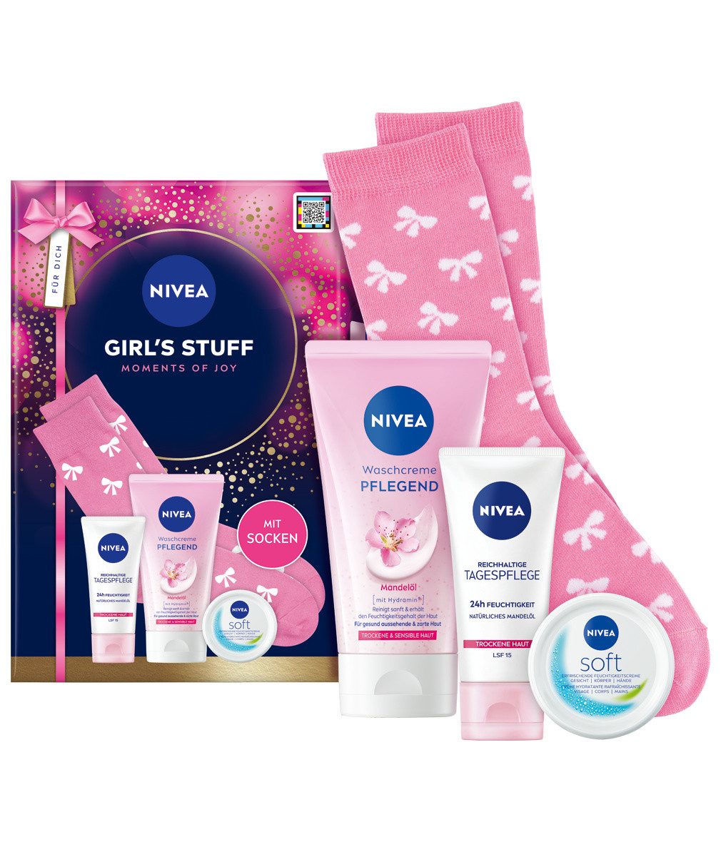 Nivea Уход за кожей-Set Girls Stuff 2025 (Skincare Love) Set, 4-tlg., Pflege & Reinigung für Gesicht und Körper
