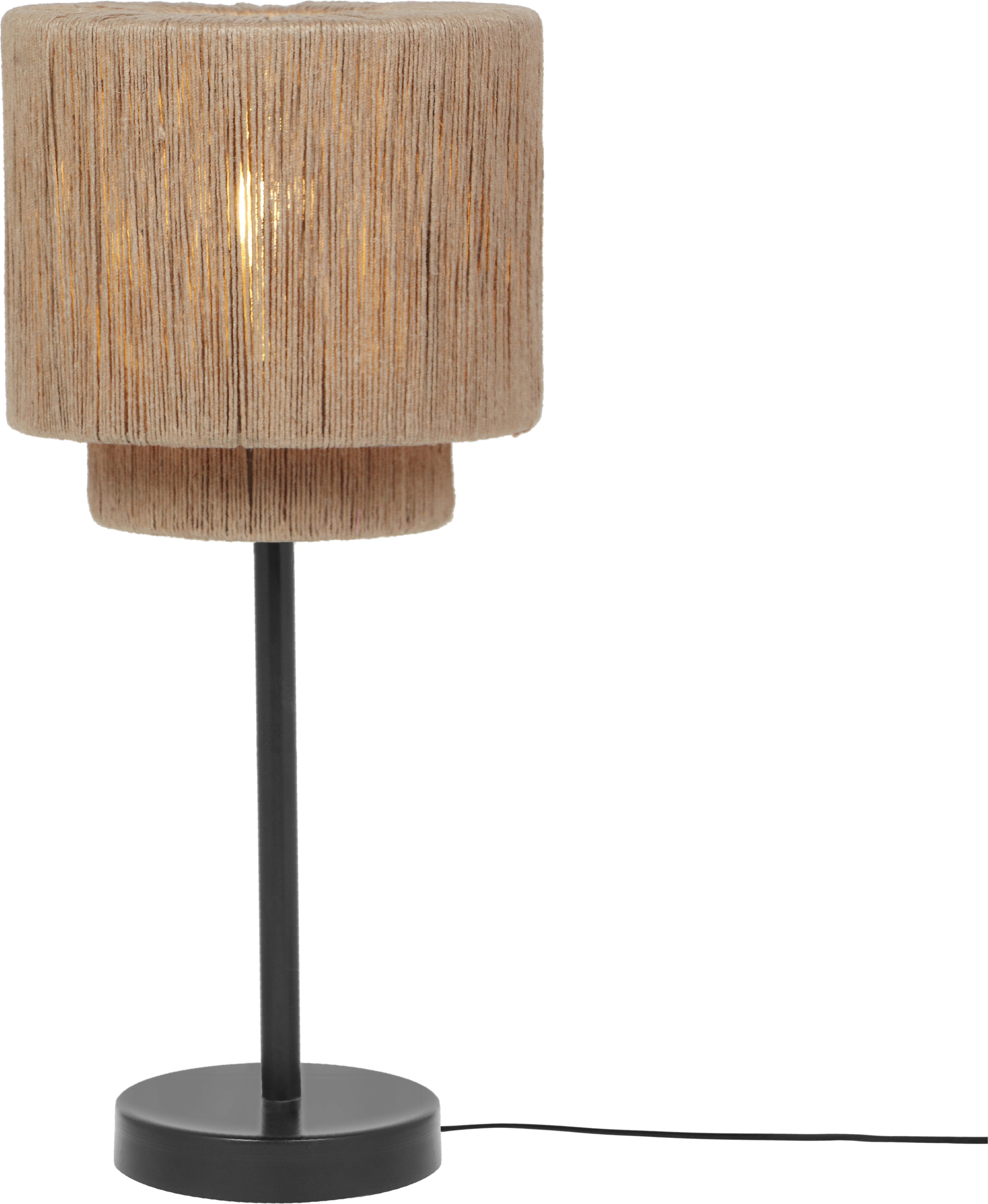 TRIO Leuchten Tischleuchte SMILLA, runde Tischlampe mit Jute Lampenschirm Ø 21 cm Höhe 45cm, Ein-/Ausschalter, Leuchtmittel wechselbar, warmweiß - kaltweiß, exkl 1x E27 max 10W, Schnurschalter, Nachttischlampe, Wohnzimmer