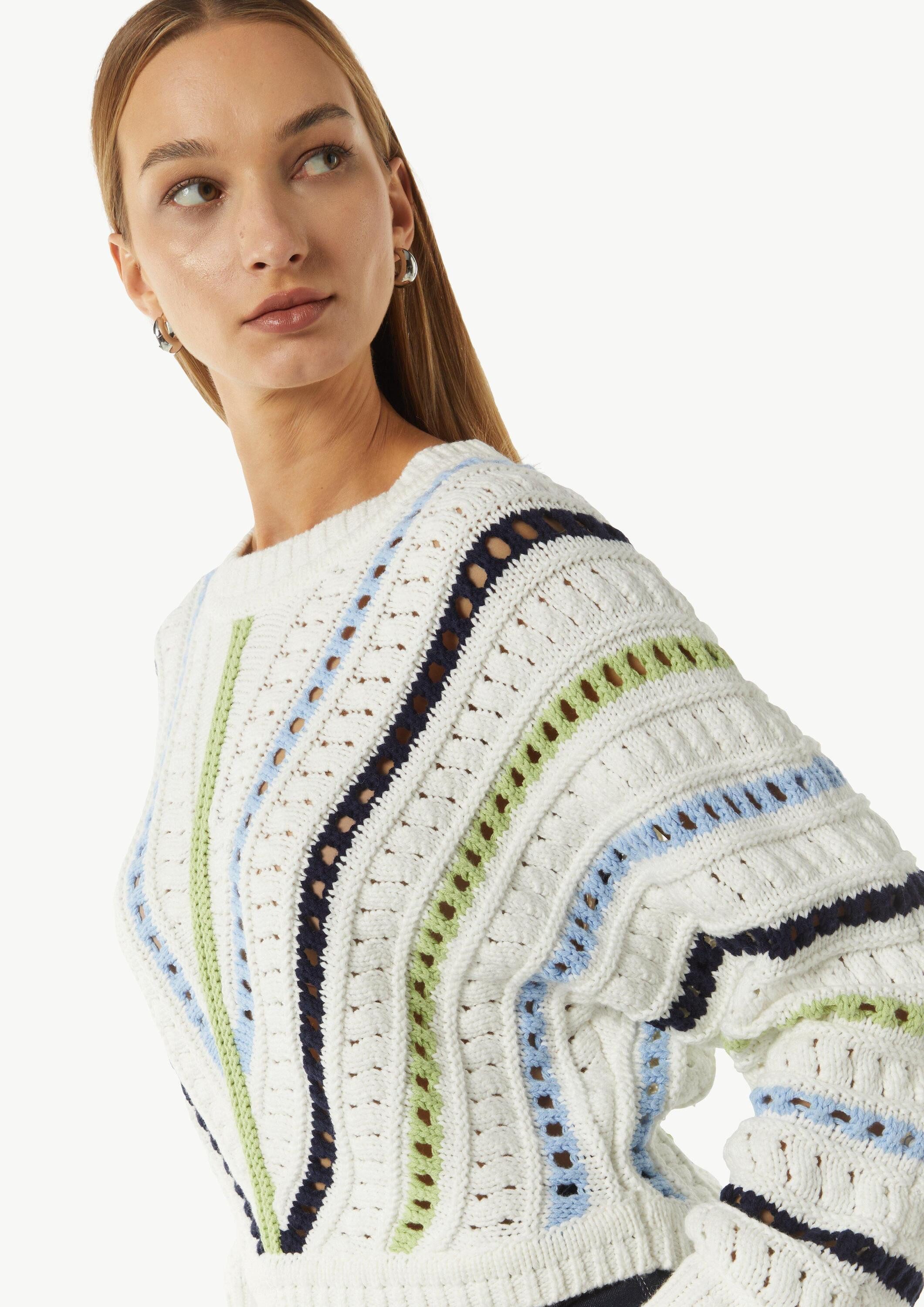 comma Longpullover Strickpullover Cropped-Strickpullover mit Ajourmuster