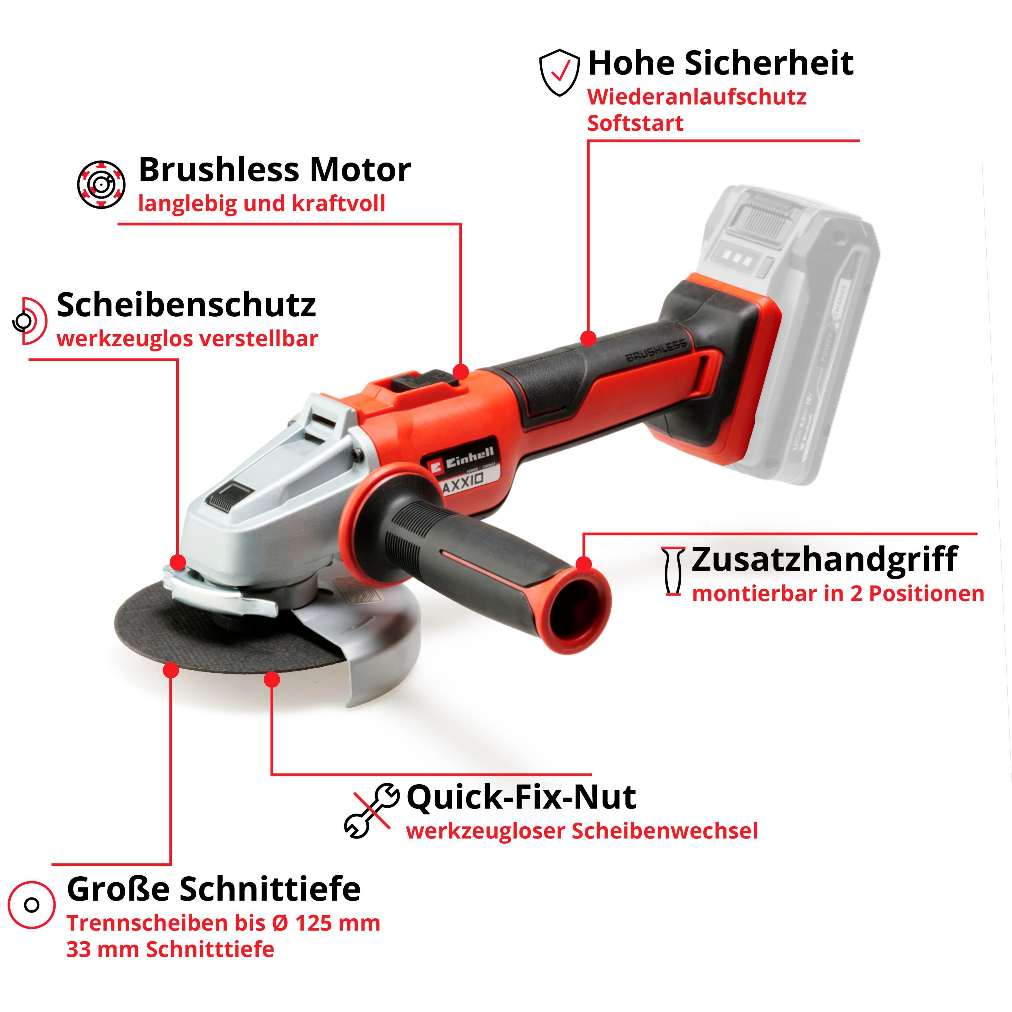 Einhell Akku-Winkelschleifer AXXIO 18/125, ohne Akku und Ladegerät