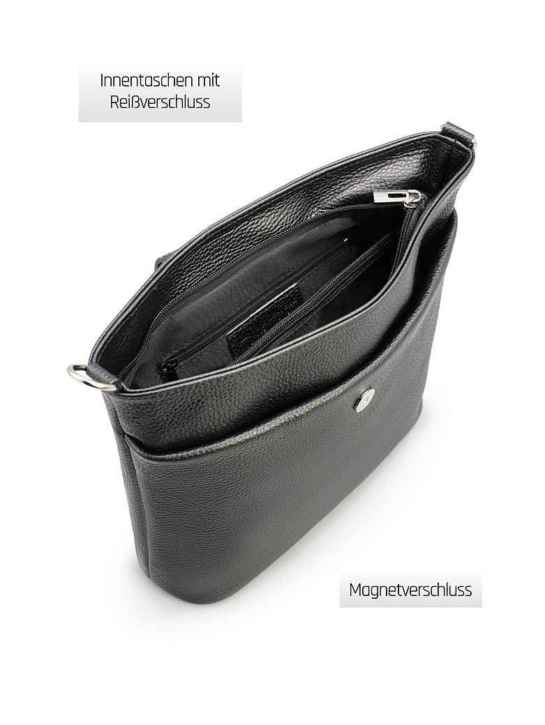 Adel Bags Schultertasche SARA Umhängetasche Damen Schwarz aus Echtleder Crossbody (Test SEHR GUT, Note 1.1), 20 Farboptionen, Hergestellt in Italien, mit 2 Riem – Bild 5 von 5