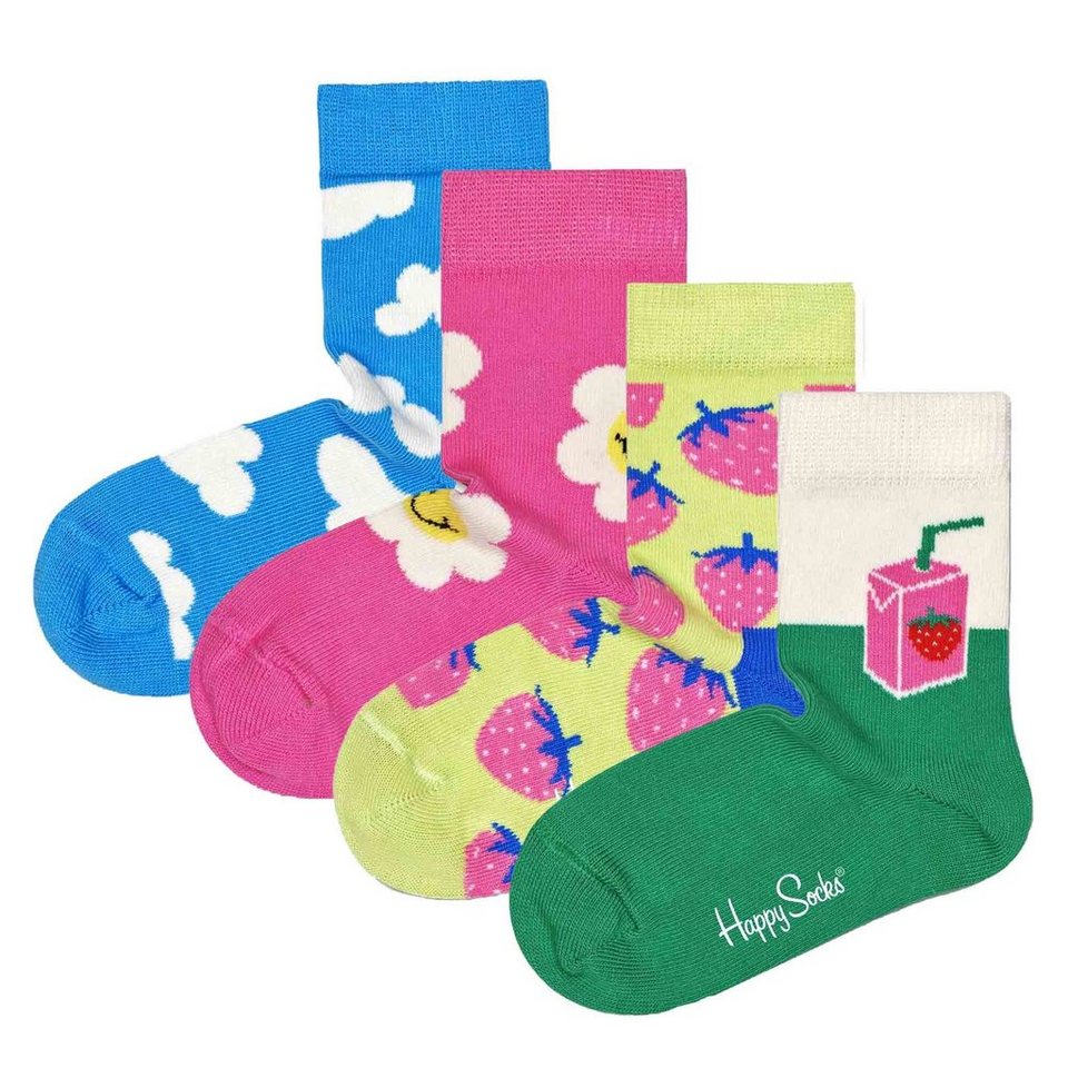 Happy Socks Freizeitsocken Kinder Socken unisex, 4er Pack - Geschenkbox,  Hoher Tragekomfort mit Bio-Baumwolle