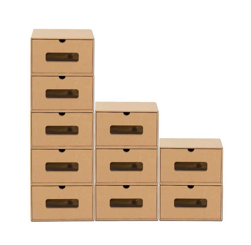 BigDean Schuhbox »10er Set mit Sichtfenster & Schublade − Pappkarton aus Kraftpapier − Schuhkasten Schuhkarton Spielzeug−Box Aufbewahrung stapelbar« (10 St)