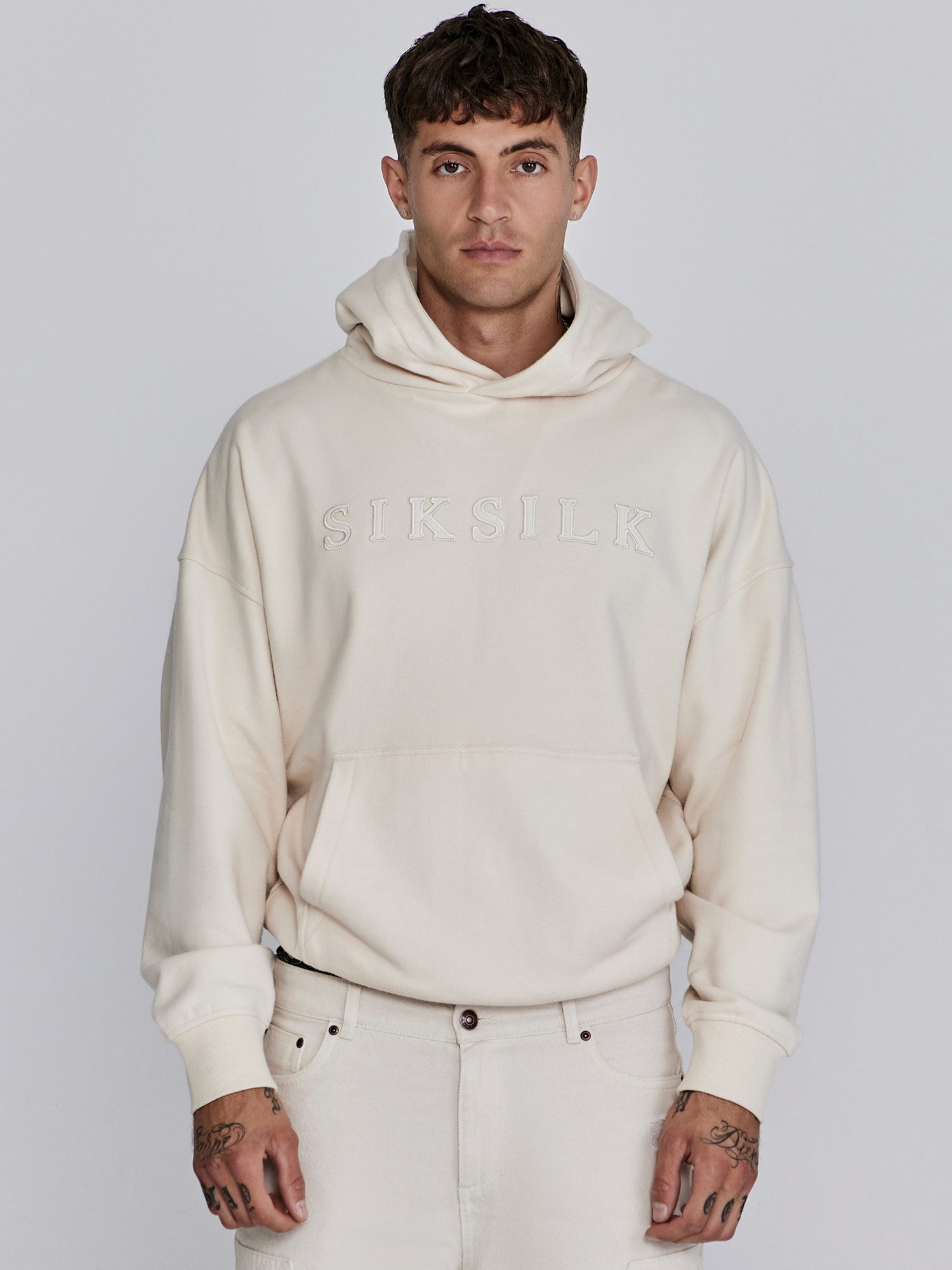 Siksilk Hoodie SikSilk Herren Ecru Applique Kapuzenpullover günstig online kaufen