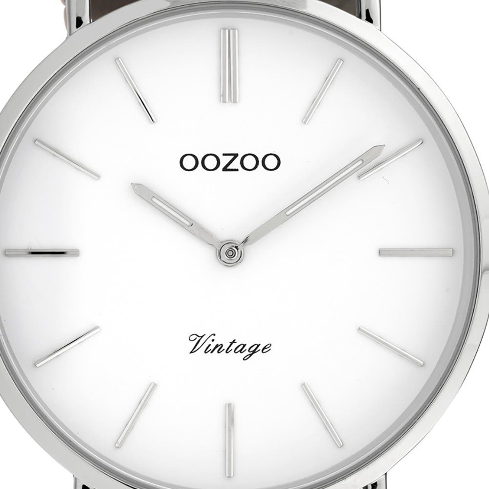 Fashion-Style rund, Damenuhr Analog, Lederarmband, Quarzuhr grau OOZOO Oozoo (ca. groß 40mm) Damen Armbanduhr