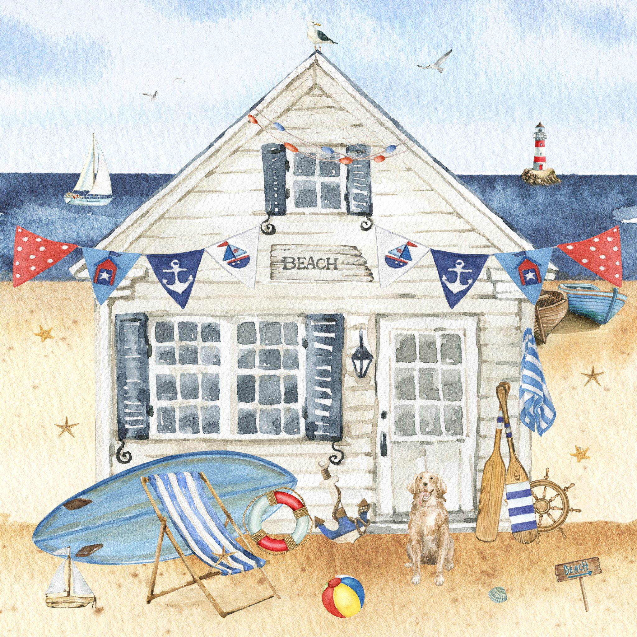 ti-flair Papierserviette, Servietten Papier 33x33cm 3-lagig Haus am Strand Motiv 20 Stück