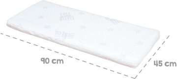 roba® Stubenbett Safe Asleep® 2in1, weiß, Sternenzauber grau, mit 4 Rollen, Matratze, Nestchen und Sicherheitsbarriere