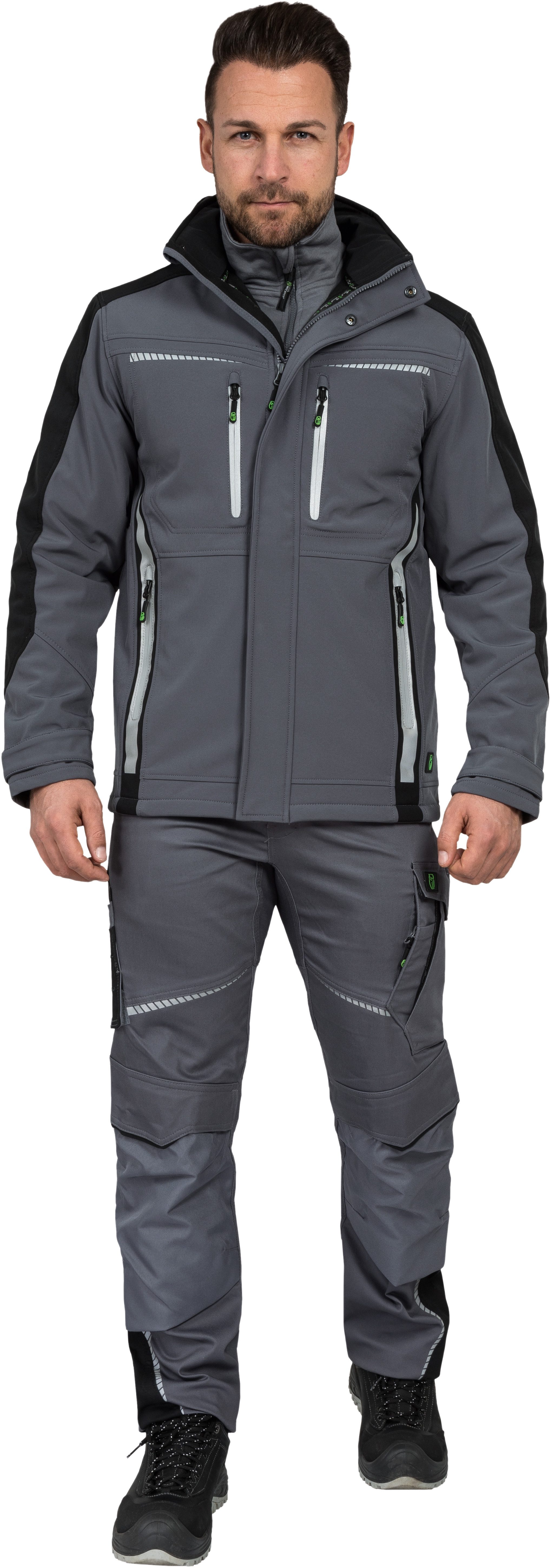 Leibwächter Softshelljacke Flex-Line Herren Übergangsjacke mit Kapuze (atmungsaktive Regenjacke, wasserdichte Softshell Arbeitsjacke) robustes 3-Lagenlaminat-Softshell, Reflektoren für gute Sichtbarkeit
