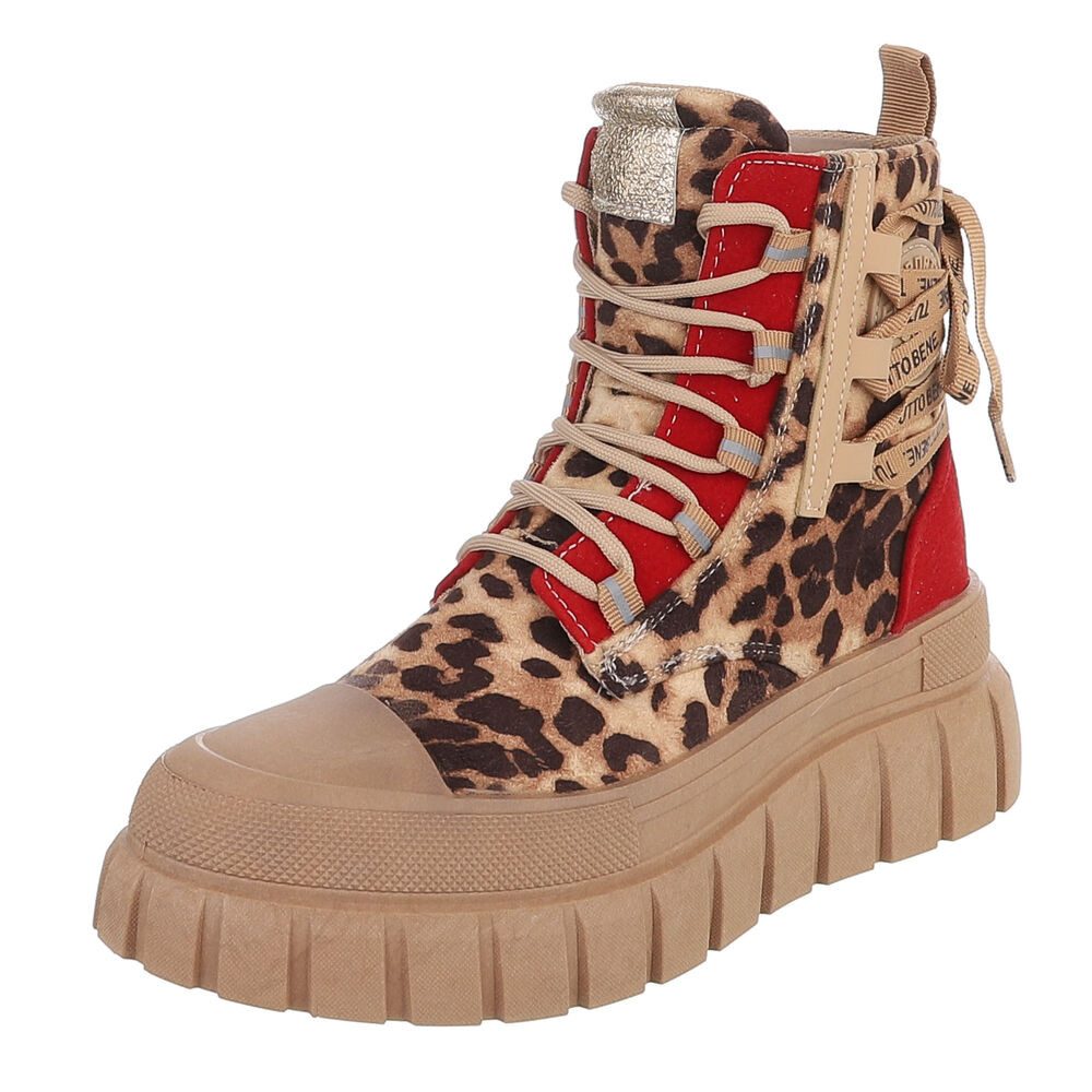 Ital-Design Damen Plateau-Bootie mit Schnürung und Riemen-Details Schnürstiefelette (92078926) Keilabsatz/Wedge Sneakers High in Beige