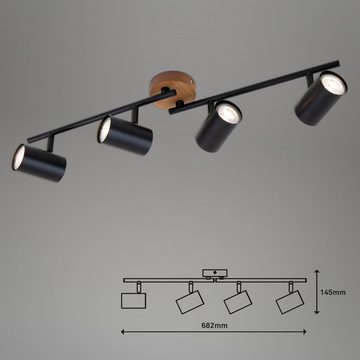 Briloner Leuchten LED Deckenspots 2920-045, schwenkbar, retro, Holz, ohne Leuchtmittel, Warmweiß, Deckenlampe, 68,2x9x14,5cm, Schwarz, max.35W, GU10, Wohnzimmer, Flur