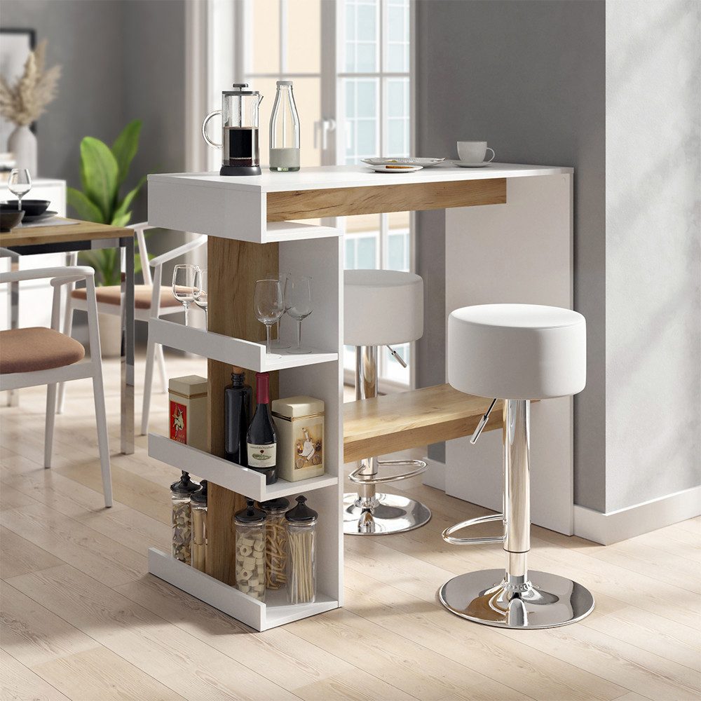 Vicco Bartisch Dana, Weiß/Goldkraft Eiche, 108 x 50 cm mit 2 Barhockern (3-St)