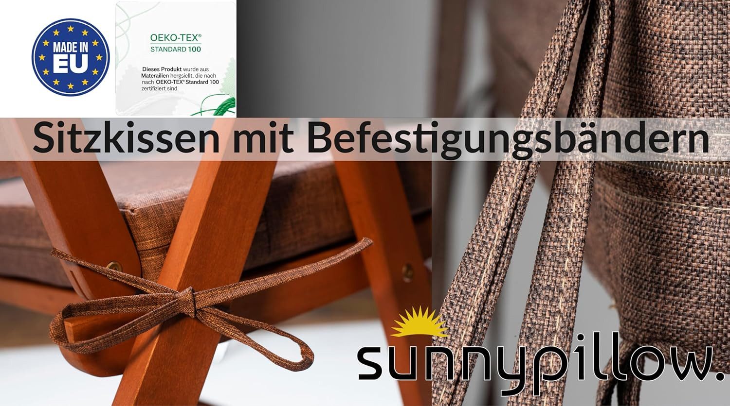 sunnypillow Stuhlkissen 2er Set Stuhlkissen mit Bändern "HAVANA" viele Farben zur Auswahl, Braun