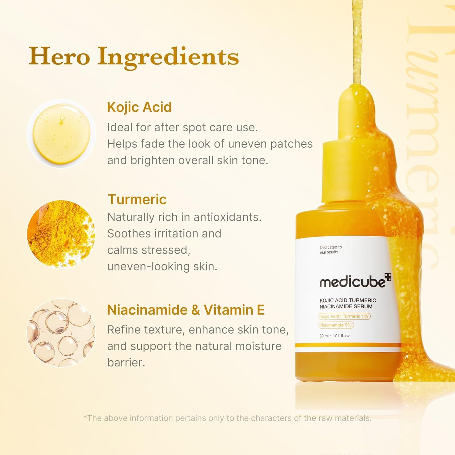 Medicube Gesichtsserum Kojic Acid Turmeric Niacinamide Serum 30 ml, Korean Skincare K-Beauty Reduziert dunkle Flecken, gleicht Pigmentungleichmäßigkeiten, aus und sorgt für einen ebenmäßigen Teint