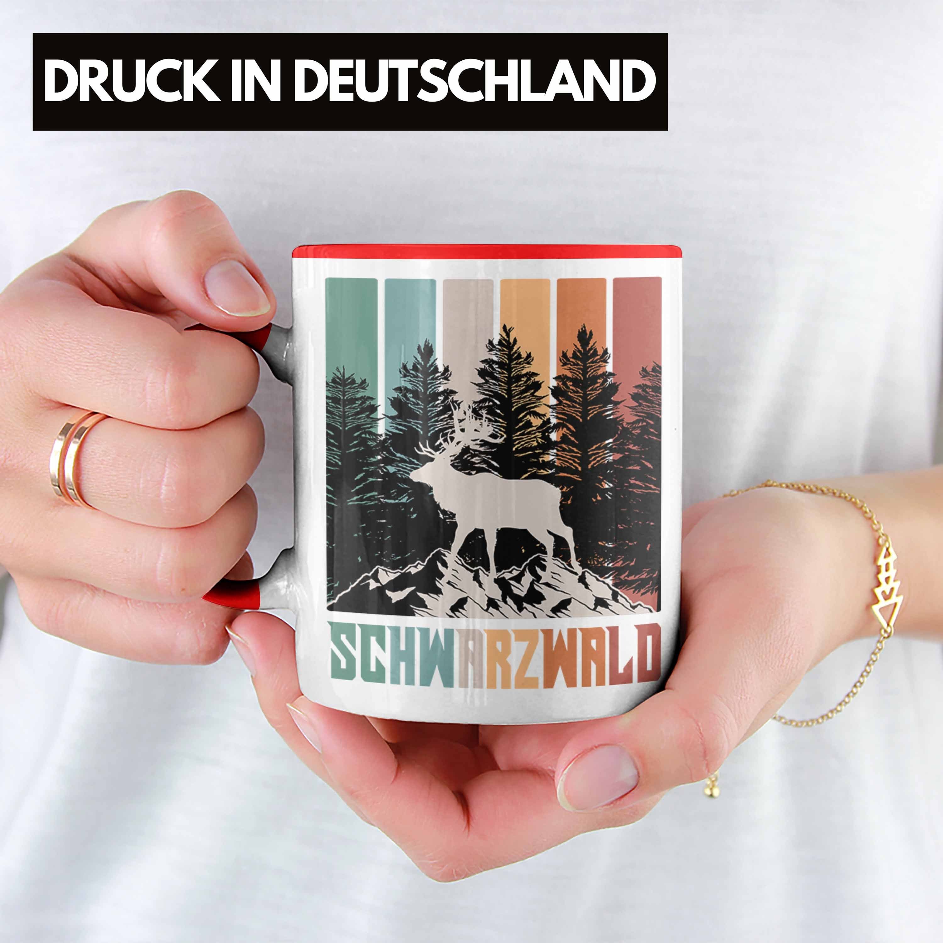 Trendation Tasse Schwarzwald Tasse Hirsch Geschenk Geschenkidee Rot Grafik