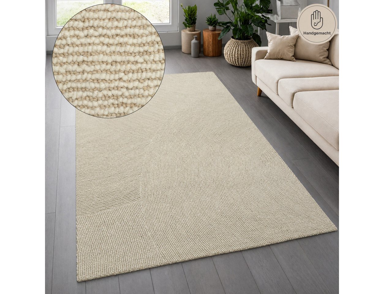 OTTO home Wollteppich Liviaa, handgewebt, Wolle, rechteckig, Höhe: 18 mm, Zen, Skandi, Hygge, Natur, Wohnzimmer, Schlafzimmer, Esszimmer