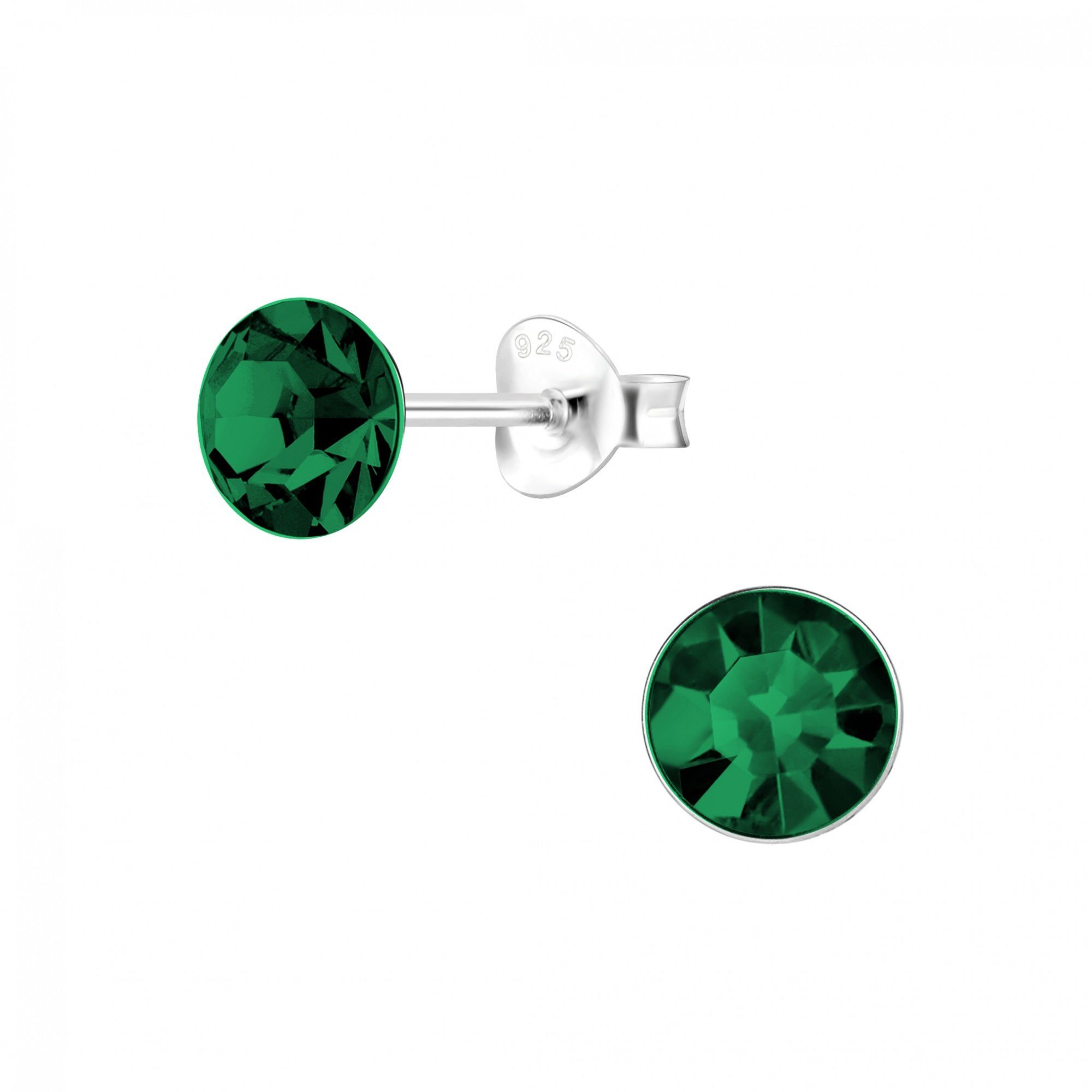 ALEXANDER YORK Paar Ohrstecker KRISTALL 6 mm I emerald, 2-tlg., 925 Sterling Silber