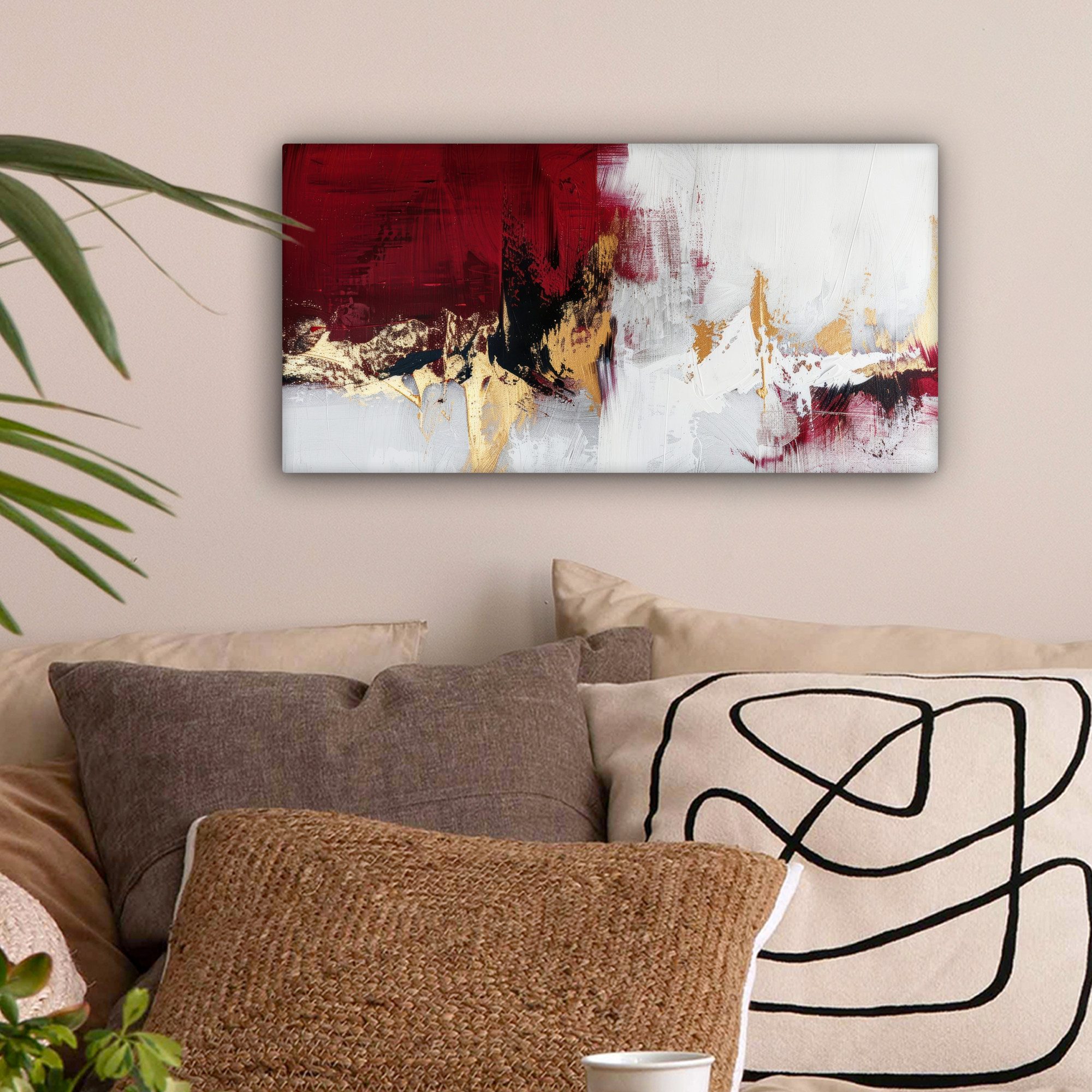 OneMillionCanvasses® Leinwandbild Panorama Rot - Marmor - Abstrakt - Gold - günstig online kaufen