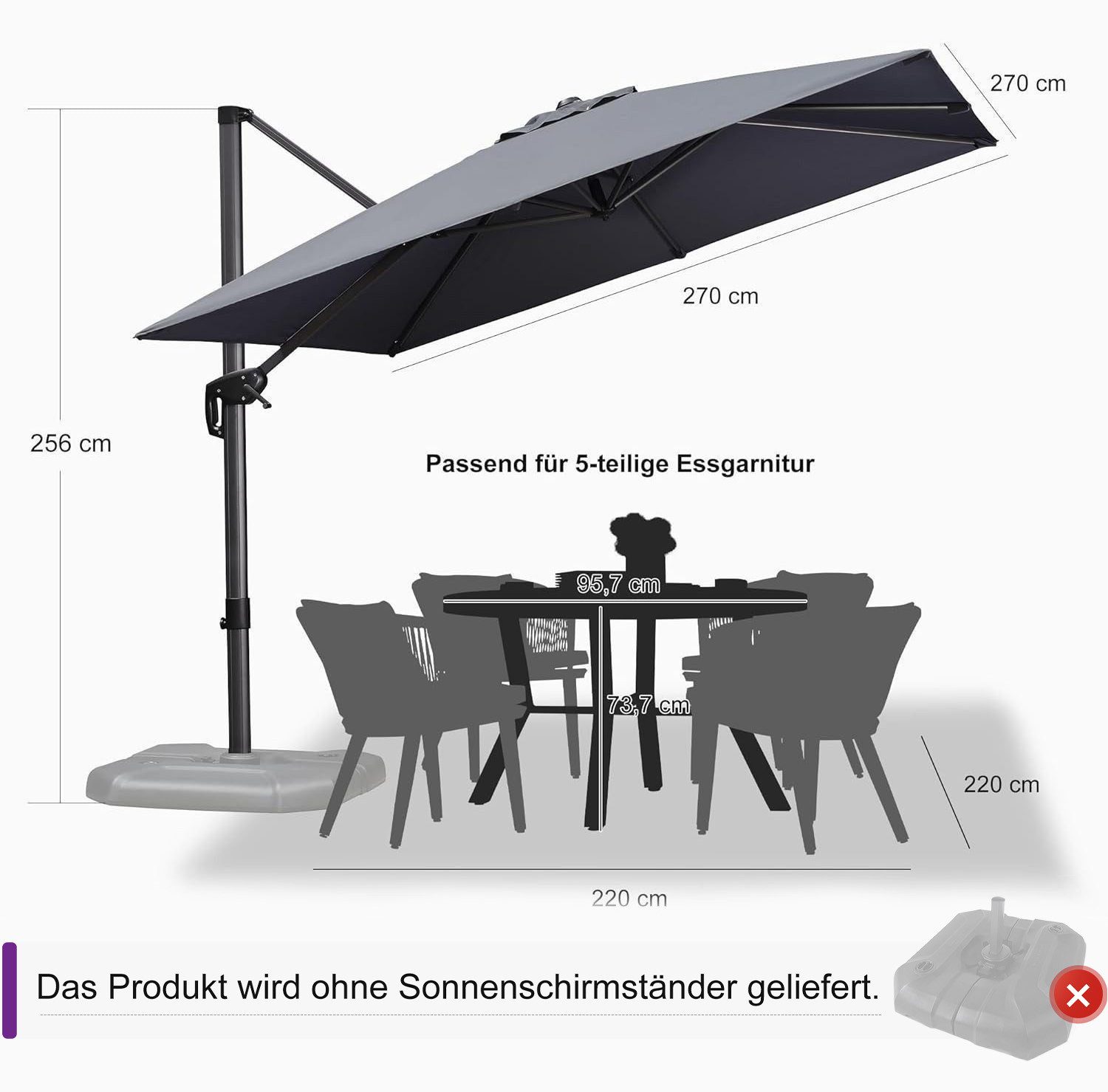 PURPLE LEAF Ampelschirm Quadratischer Terrassenschirm, Alu günstig online kaufen