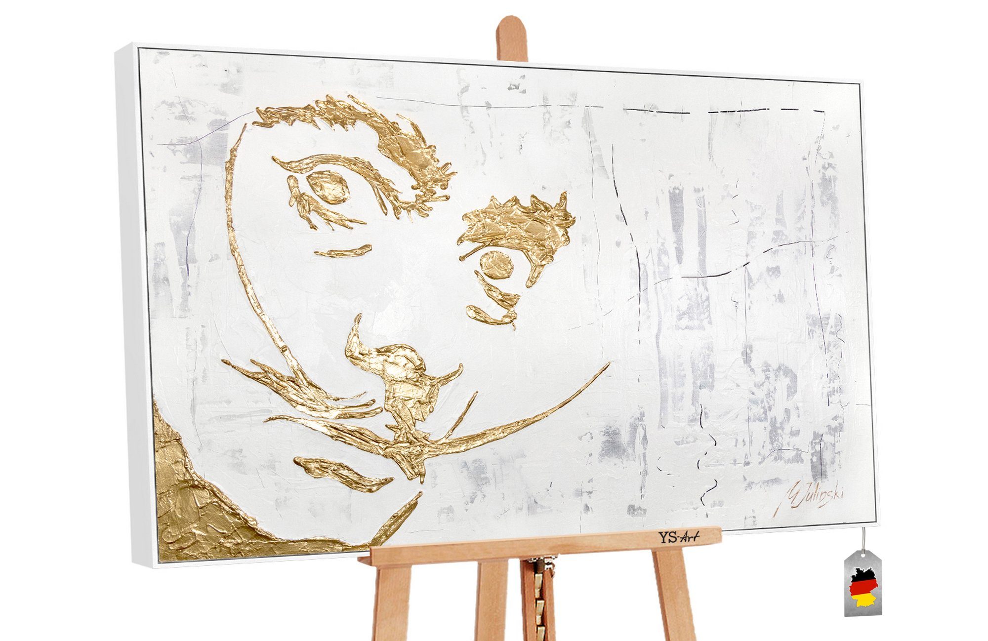 YS-Art Gemälde Dali, Menschen, Bild mit Leinwand auf Dalí Rahmen Handgemalt Salvador Gold