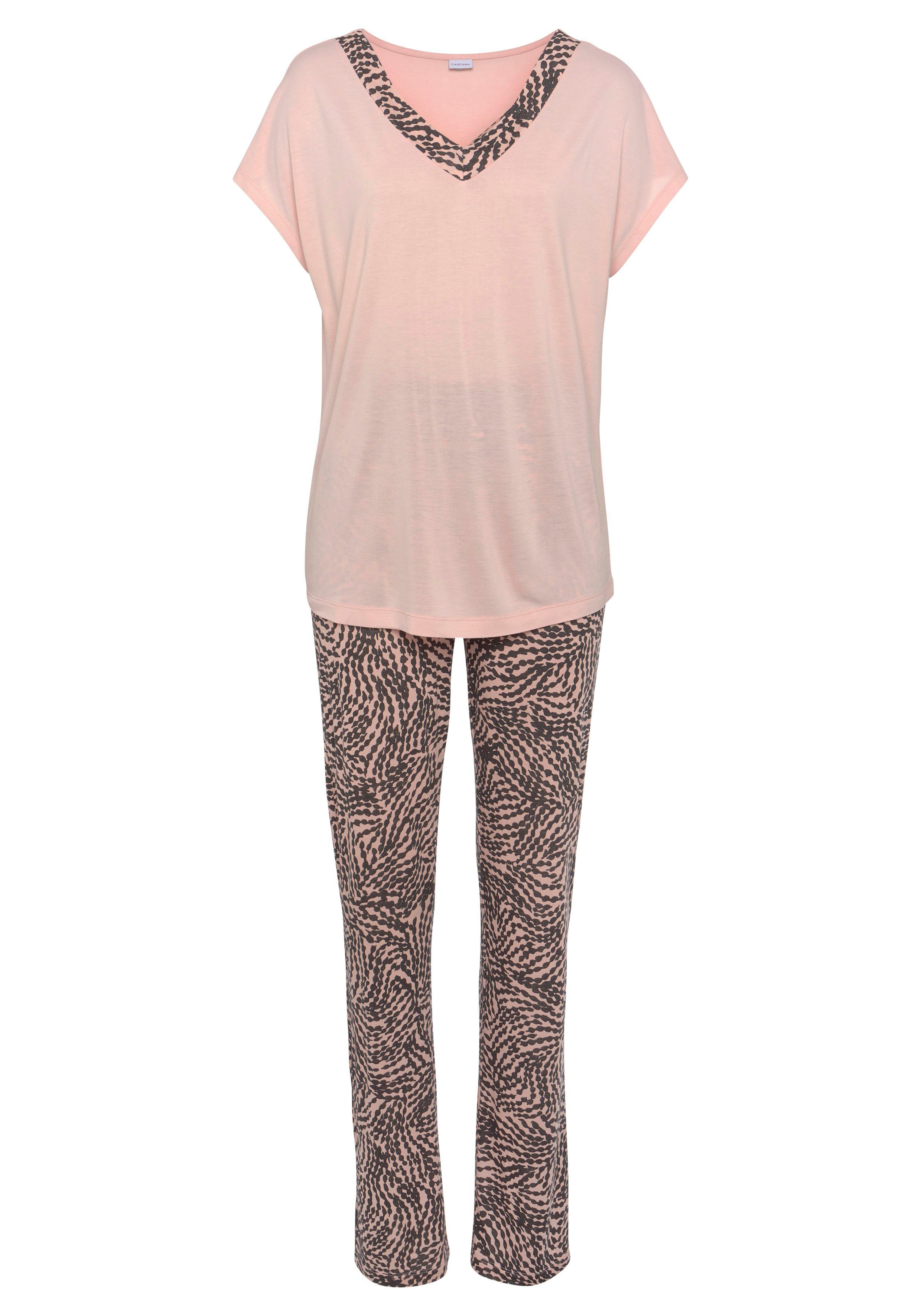 LASCANA Pyjama (Set, 2 tlg., 2-teilig) mit gemusterten Details günstig online kaufen