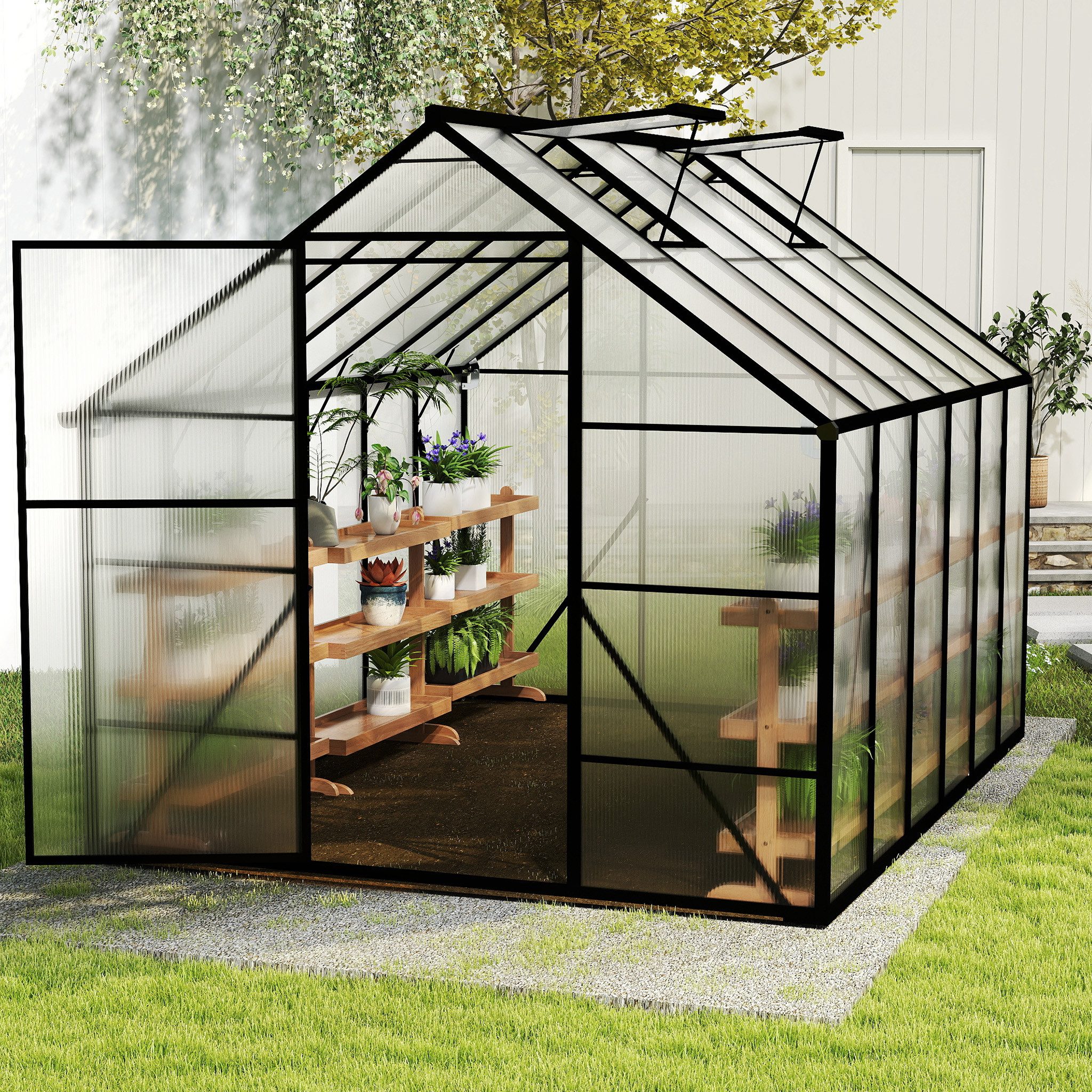 FIVMEN Gewächshaus ALU mit Fundament rostfrei BxTxH: 380 × 250 × 205 cm, BxTxH: 380 x 250 x 205 cm, Premium Gartengewächshäuser Aluminium mit 6 cm Fundament