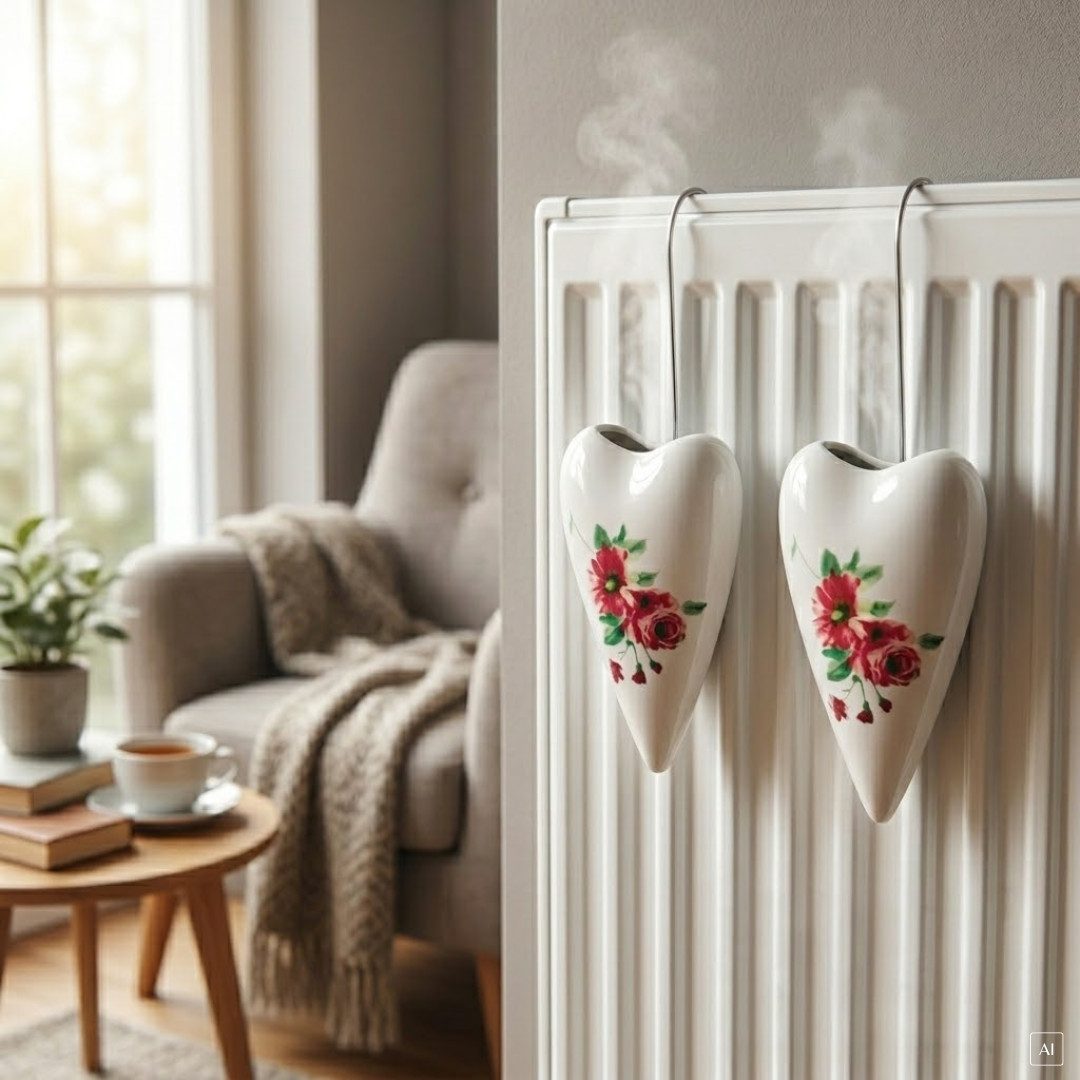 abc HOME Luftbefeuchter Keramik Heizung 2er Set – Heizkörper-Verdunster Herz