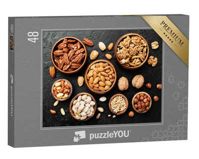 puzzleYOU Puzzle Superfoods: Nussmischung in Holzschalen, 48 Puzzleteile, puzzleYOU-Kollektionen Nüsse