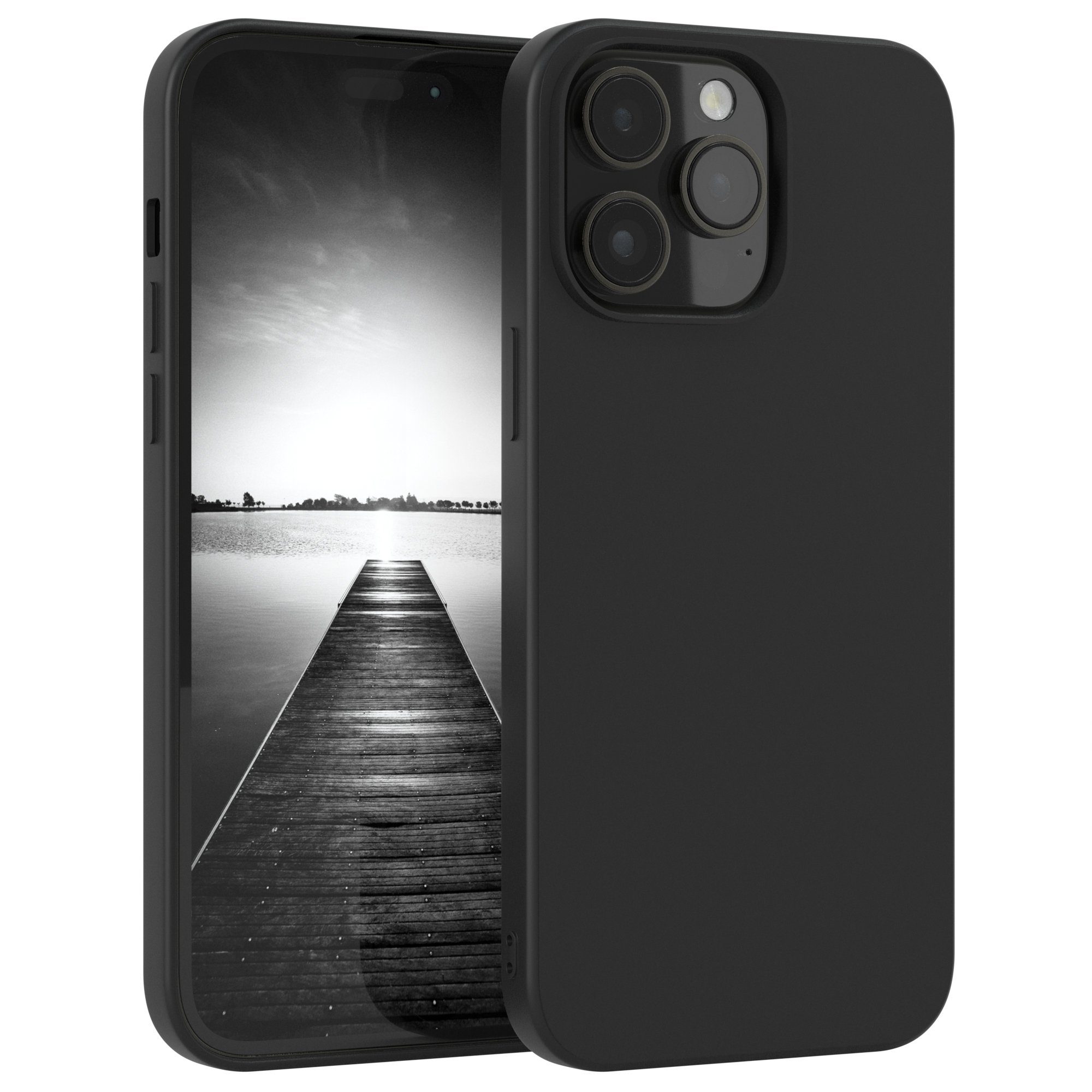 EAZY CASE Handyhülle für Apple iPhone 14 Pro Max Hülle Silikon 6,7 Zoll, Silikon Schutzhülle mit Kameraschutz kratzfest Back Cover Etui Schwarz