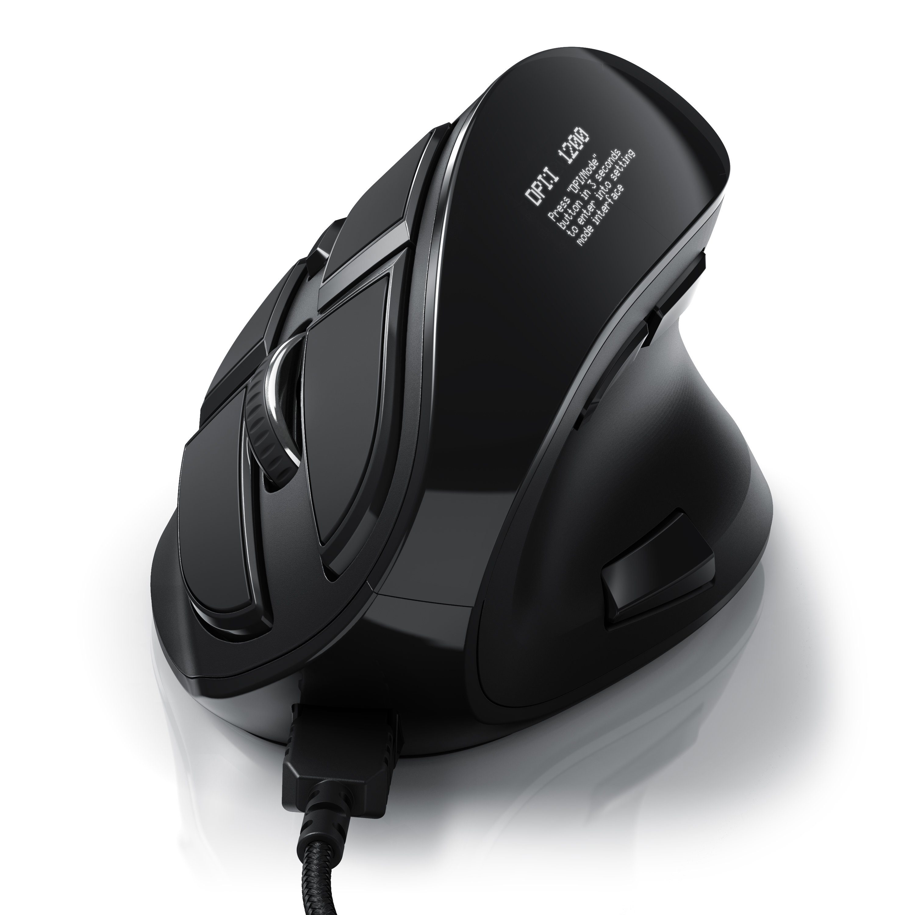 CSL Vertikal Maus kabelgebunden mit OLED-Display Konfigurierbare Tasten ergonomische Maus (kabelgebunden, 125 dpi, entspannte Handhaltung für lange Arbeitstage am PC, bis 2400 dpi)