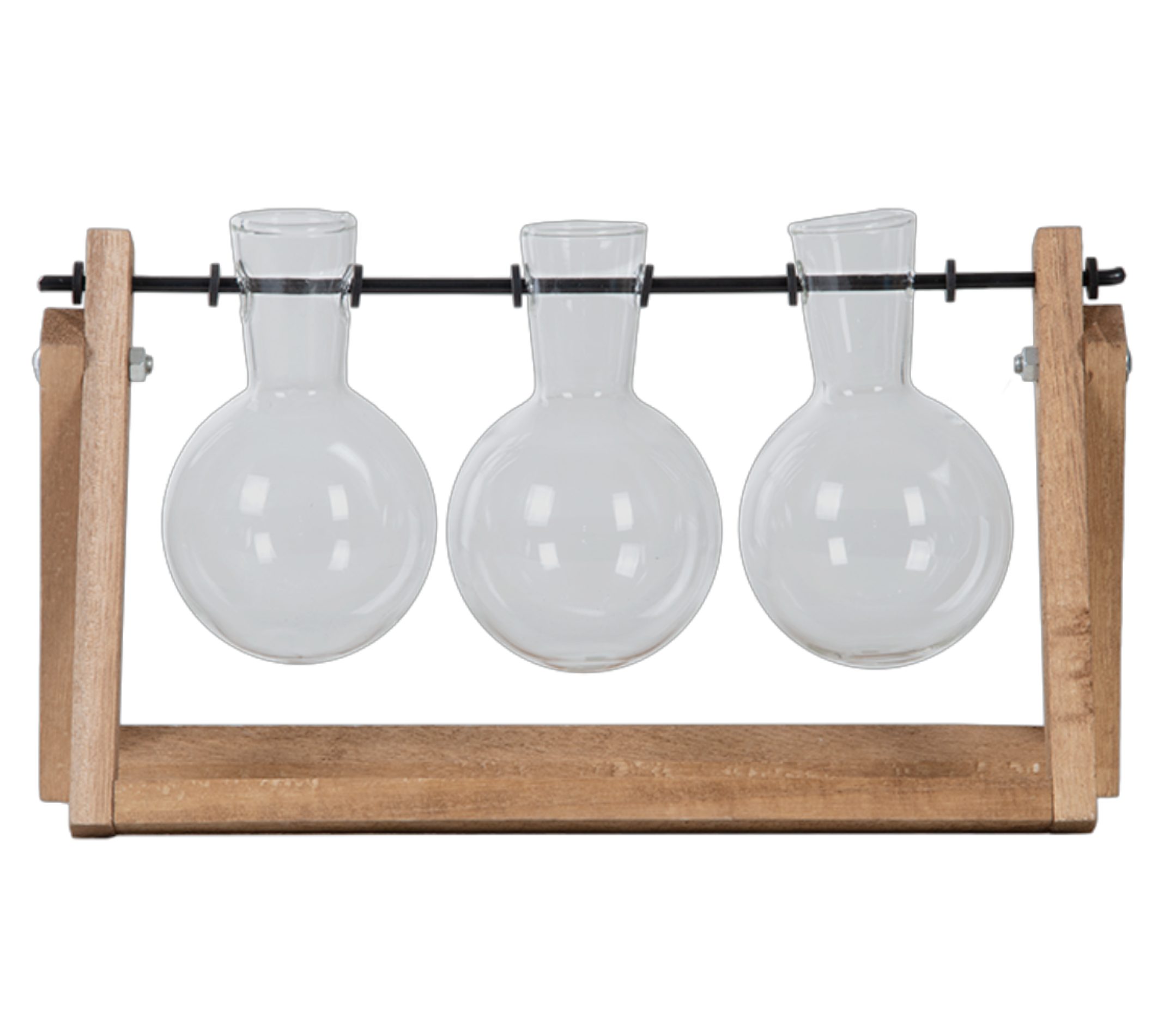 esschert design Übertopf Steckling-Vase im Holzgestell mit 3 Glaskolben. Pflanzenanzucht & Deko