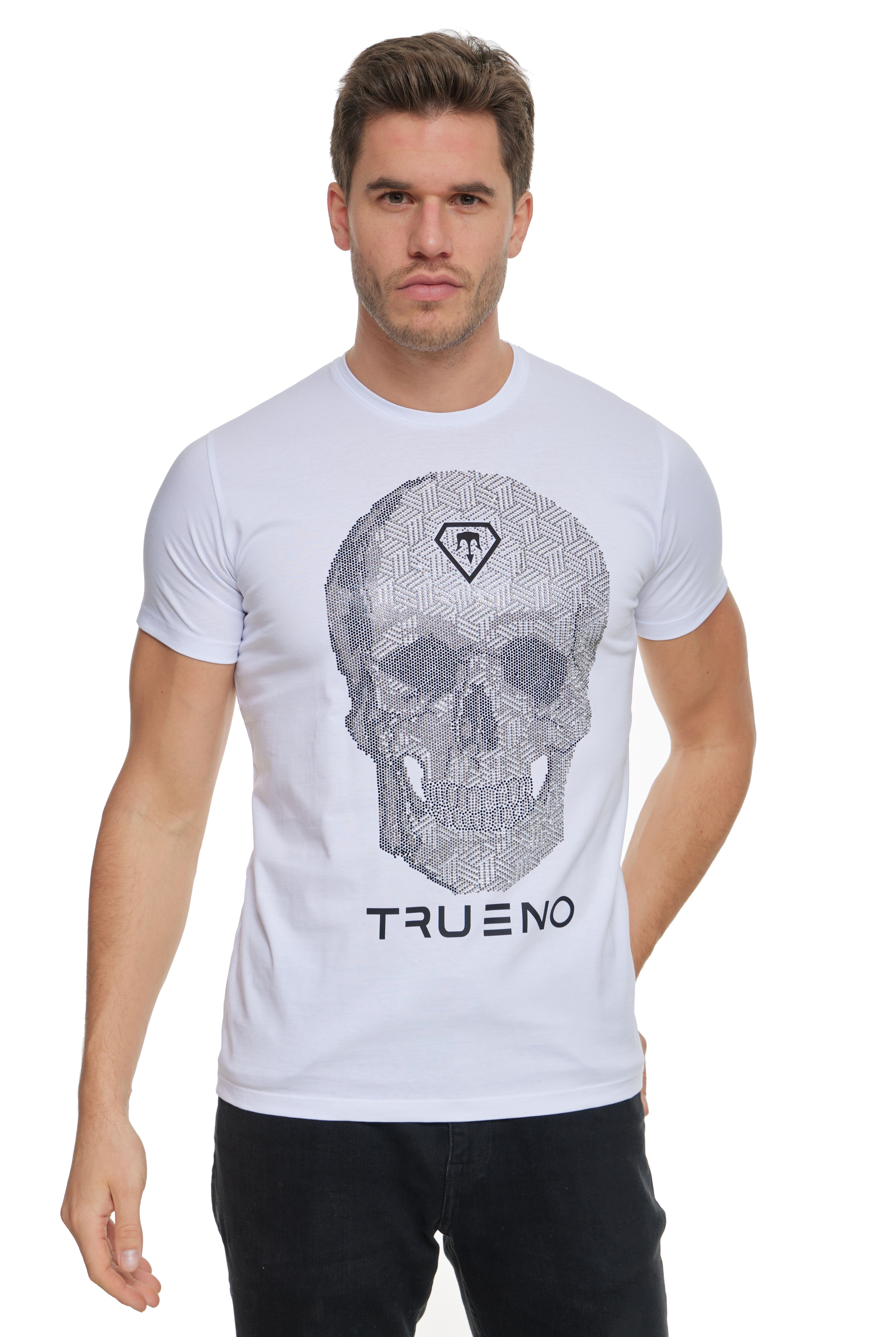 TRUENO T-Shirt Herren T-Shirt mit Strass Totenkopf von TRUENO Weiß