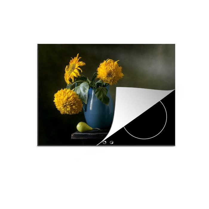 MuchoWow Herdblende-/Abdeckplatte Stilleben - Blumen - Birnen - Malerei - Kunst Vinyl (1 tlg) Mobile Arbeitsfläche nutzbar Ceranfeldabdeckung